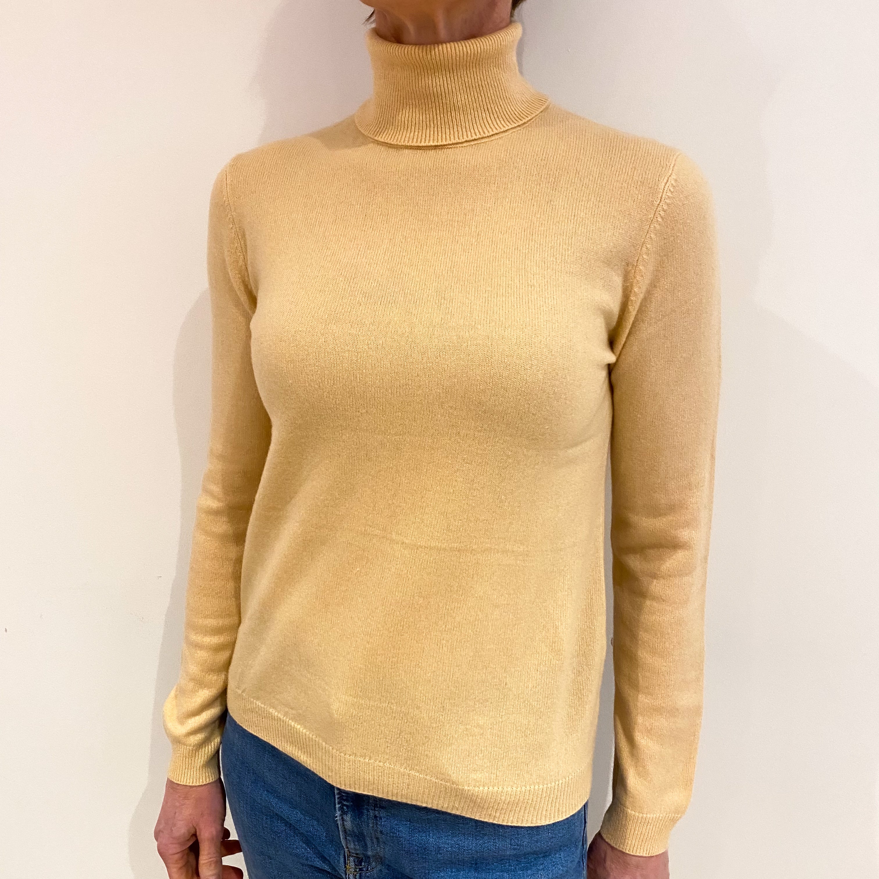 Palest Apricot Cashmere Polo Neck Jumper Small