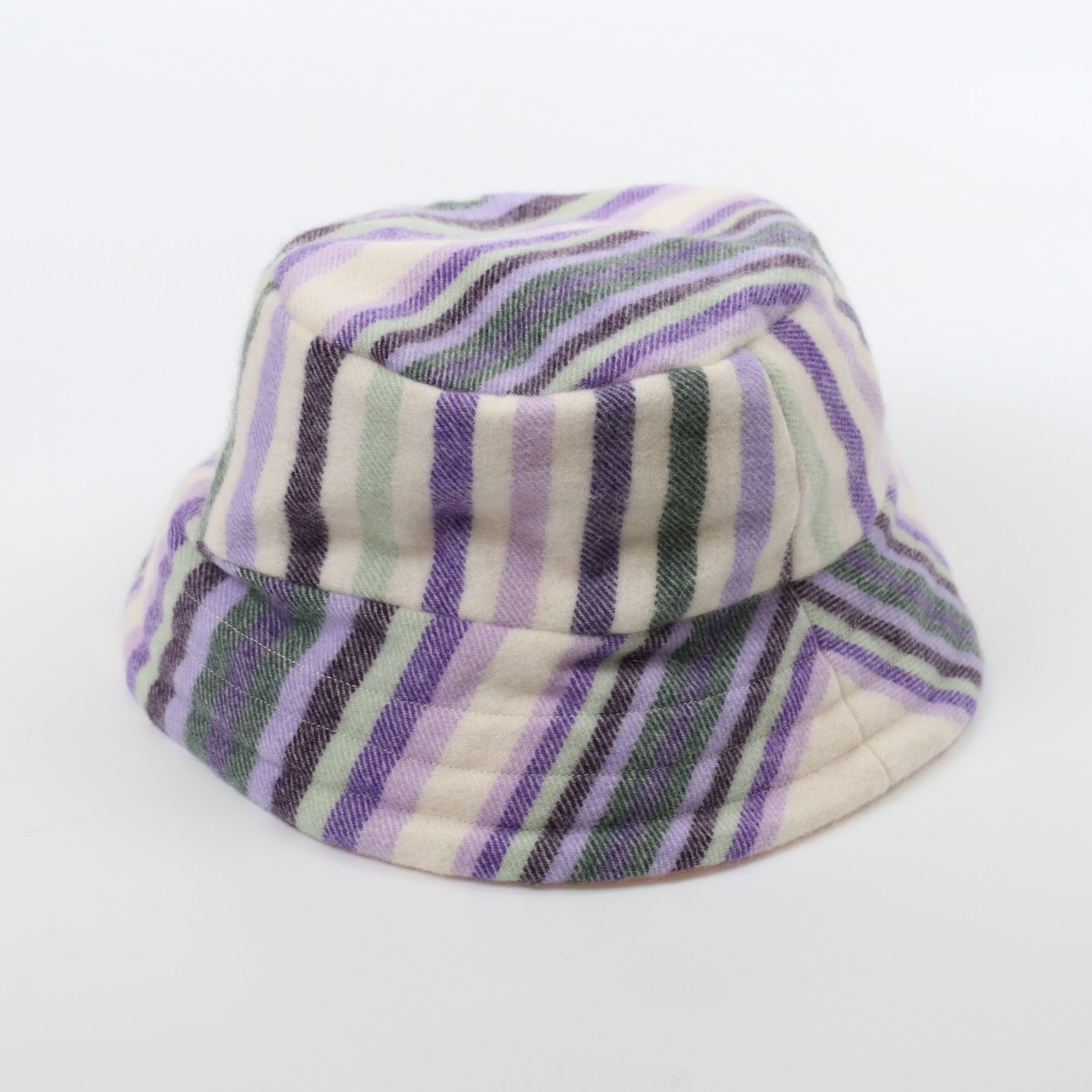 Purple and Green Striped Reversible Cashmere Bucket Hat Small