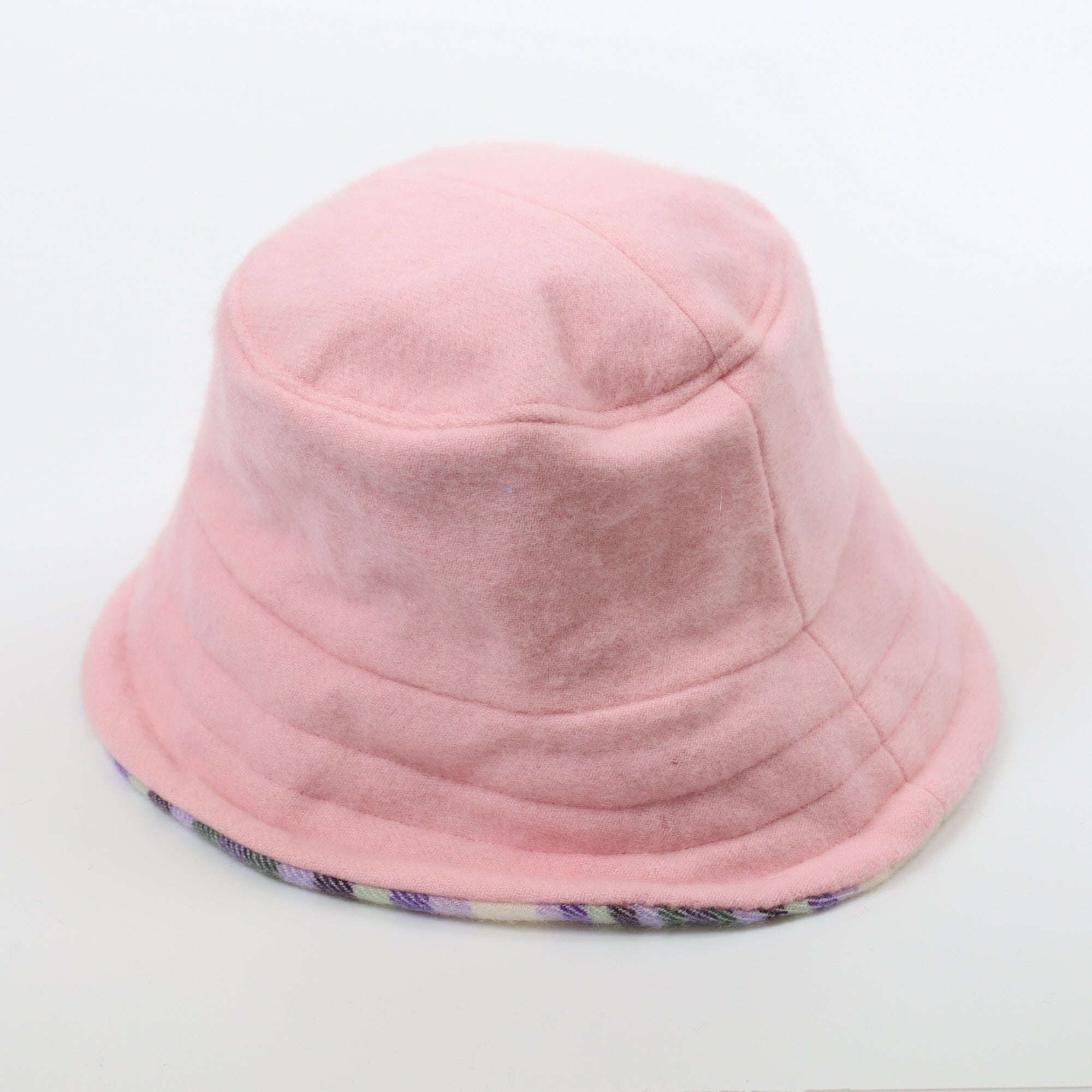 Purple and Green Striped Reversible Cashmere Bucket Hat Small