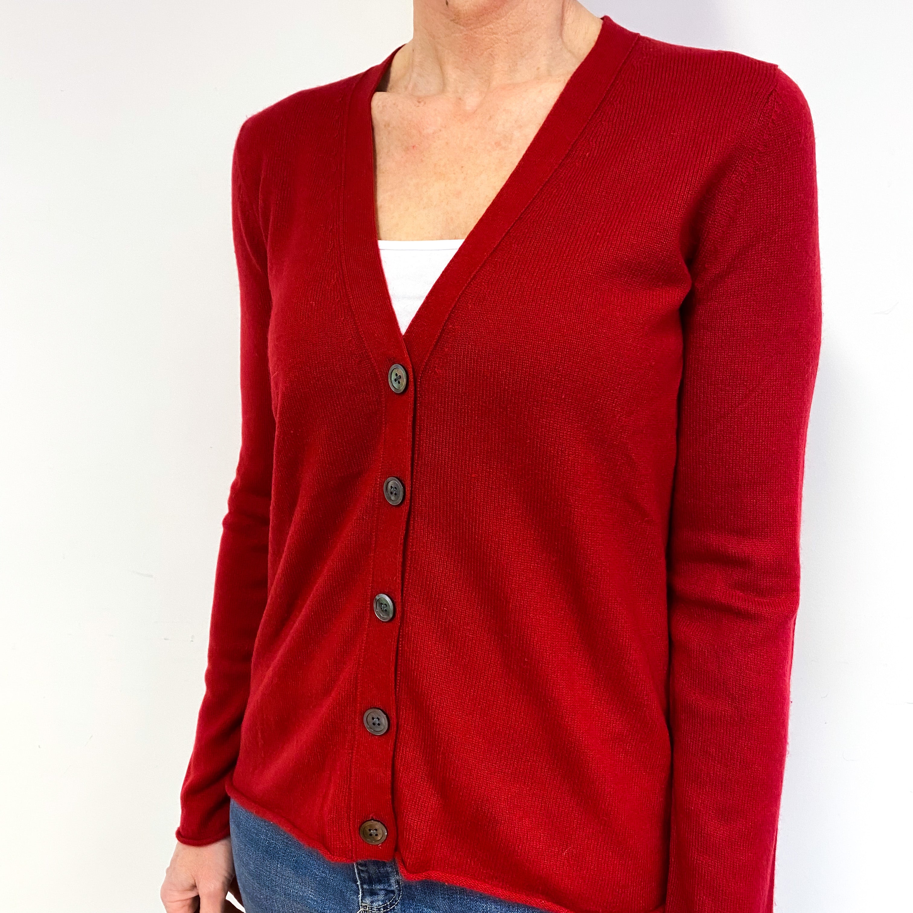 Scarlet Red Cashmere V-Neck Cardigan Medium