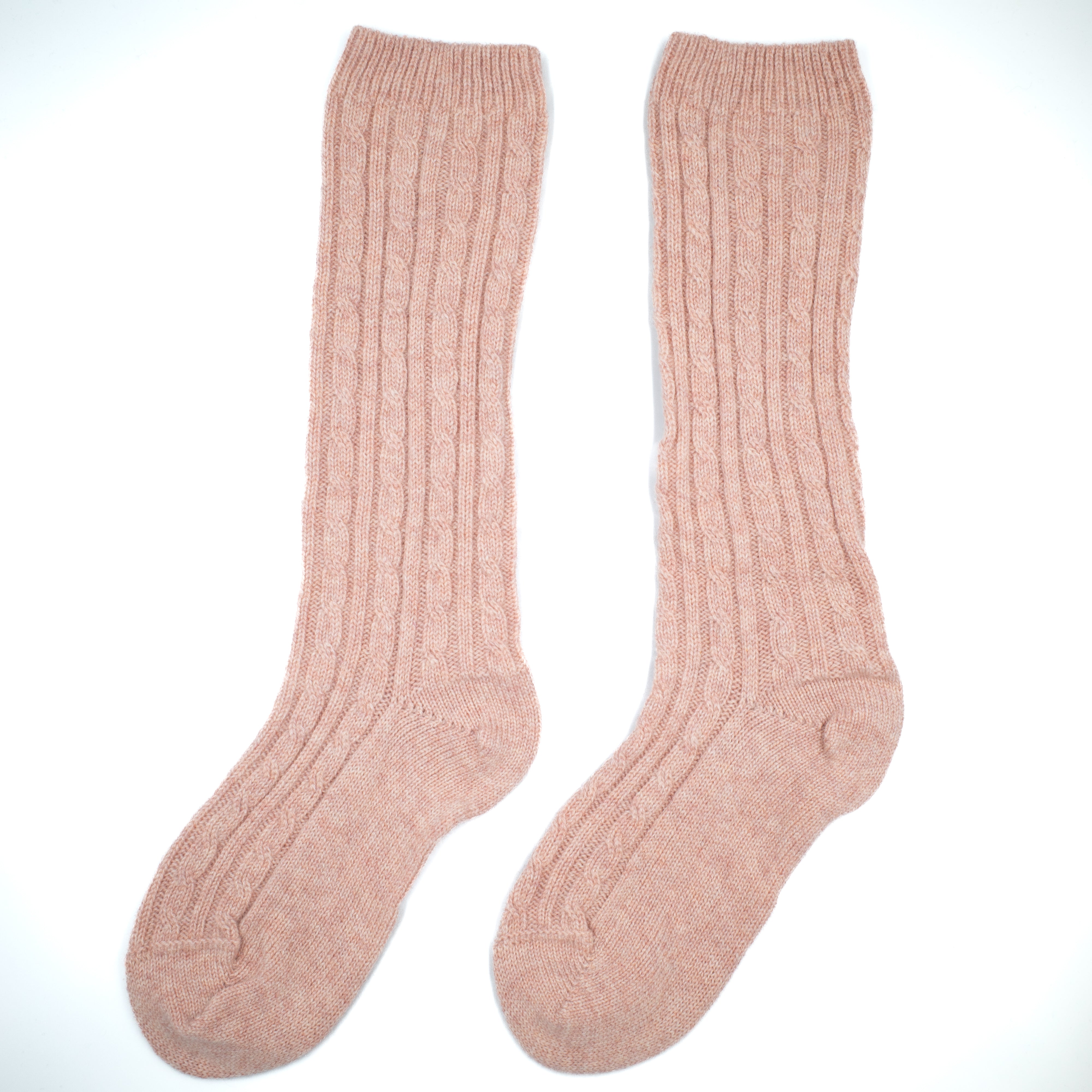 New Scottish Dusky Pink Cable Cashmere Bed Socks Long