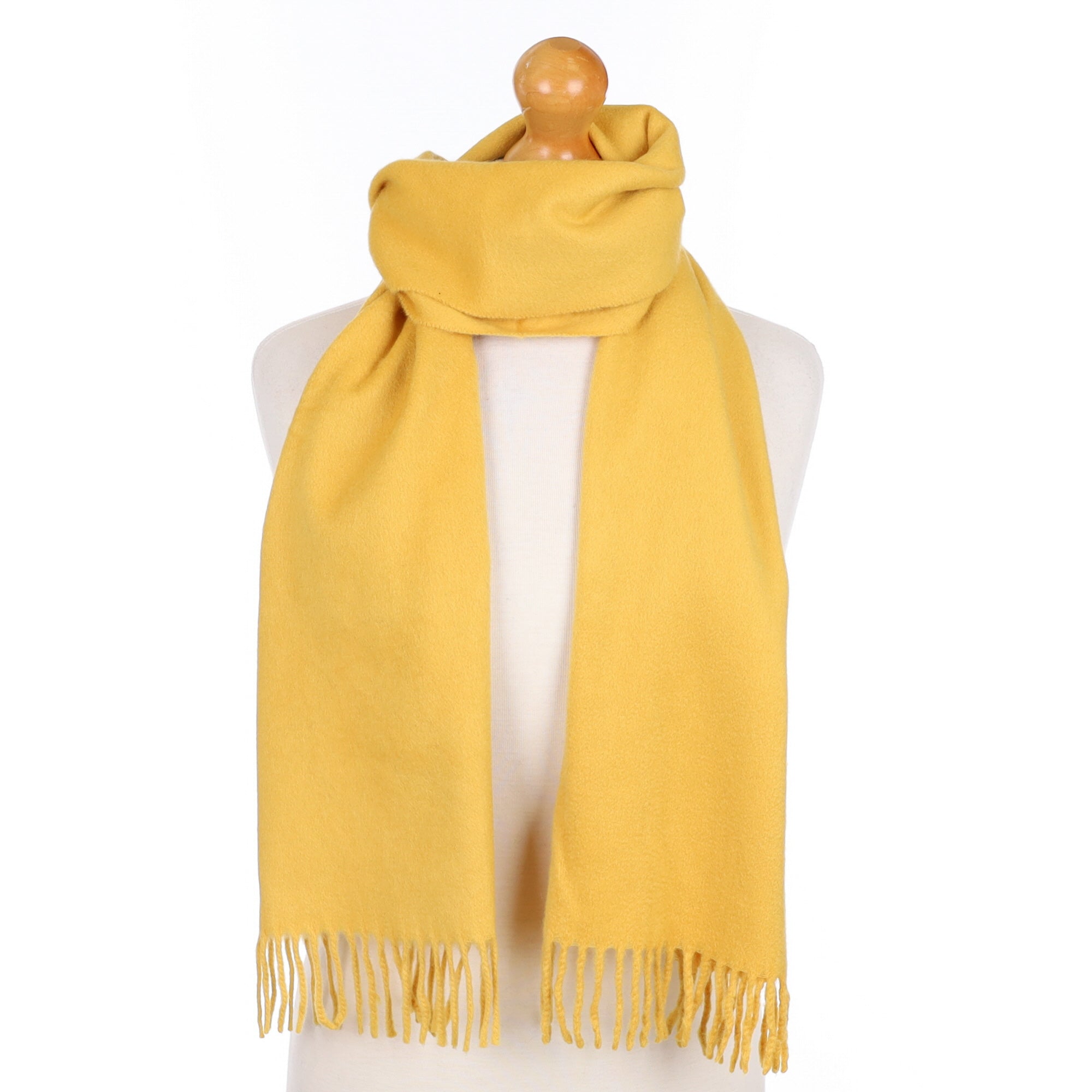 Mustard Yellow Cashmere Fringed Woven Scarf