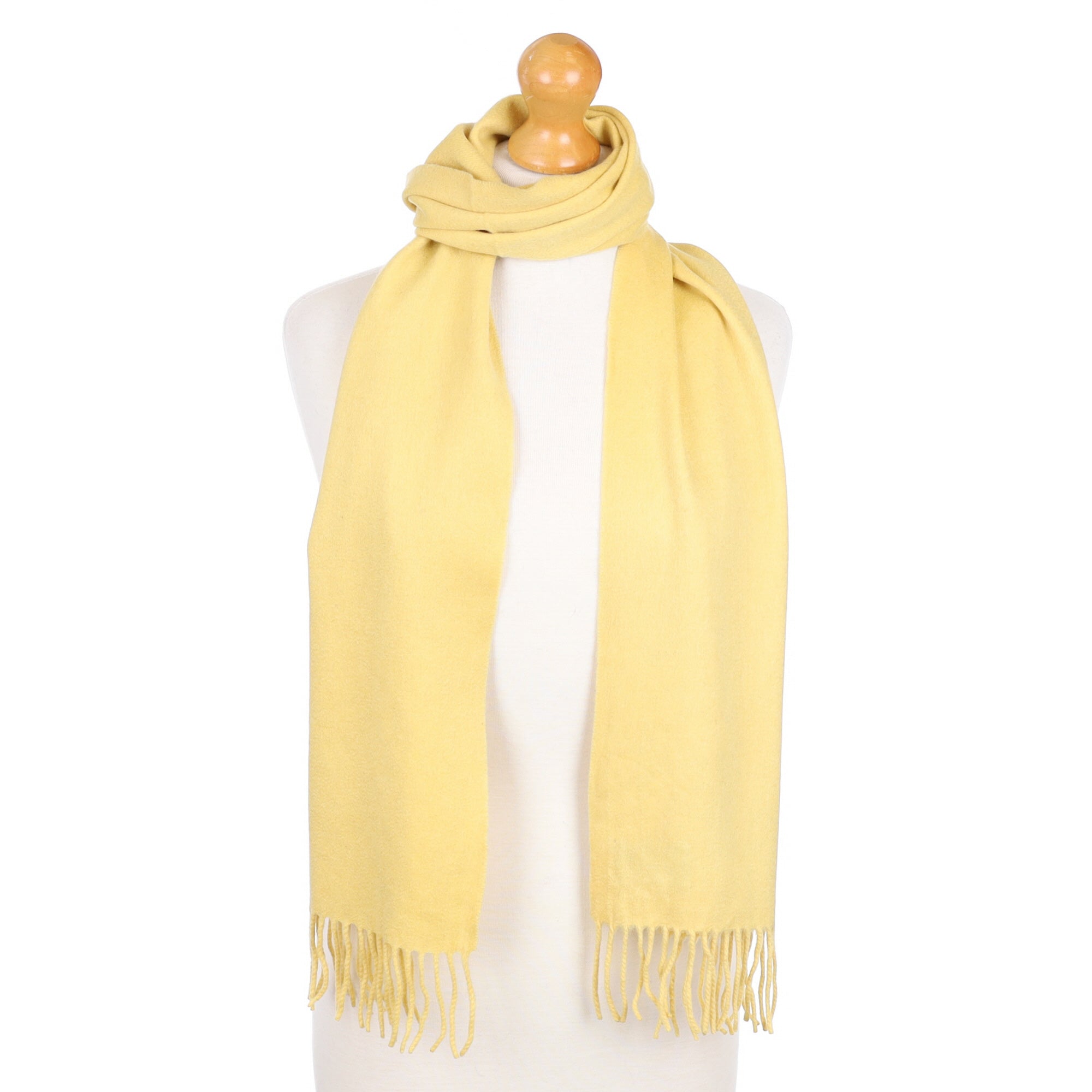 Eric Bompard Custard Yellow Cashmere Fringed Woven Scarf