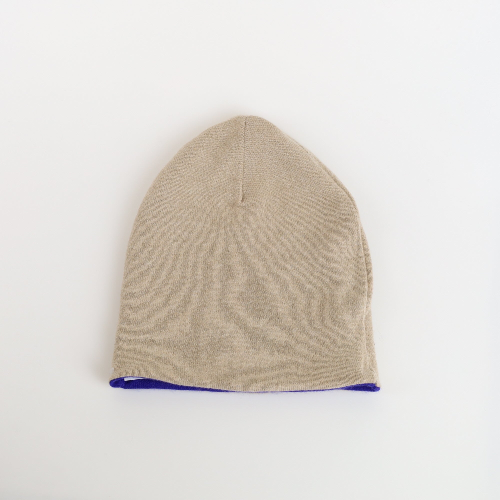 Azure Blue and Biscuit Beige Reversible Cashmere Beanie Hat