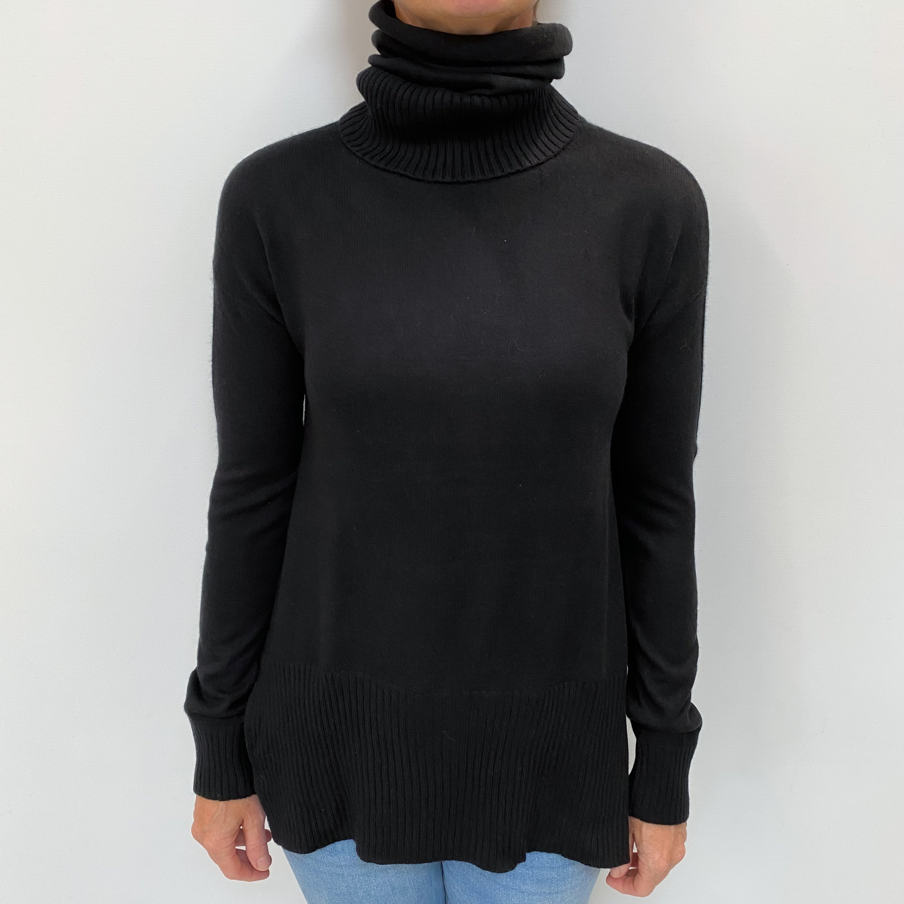 Black Cashmere Double Polo Neck Jumper Small