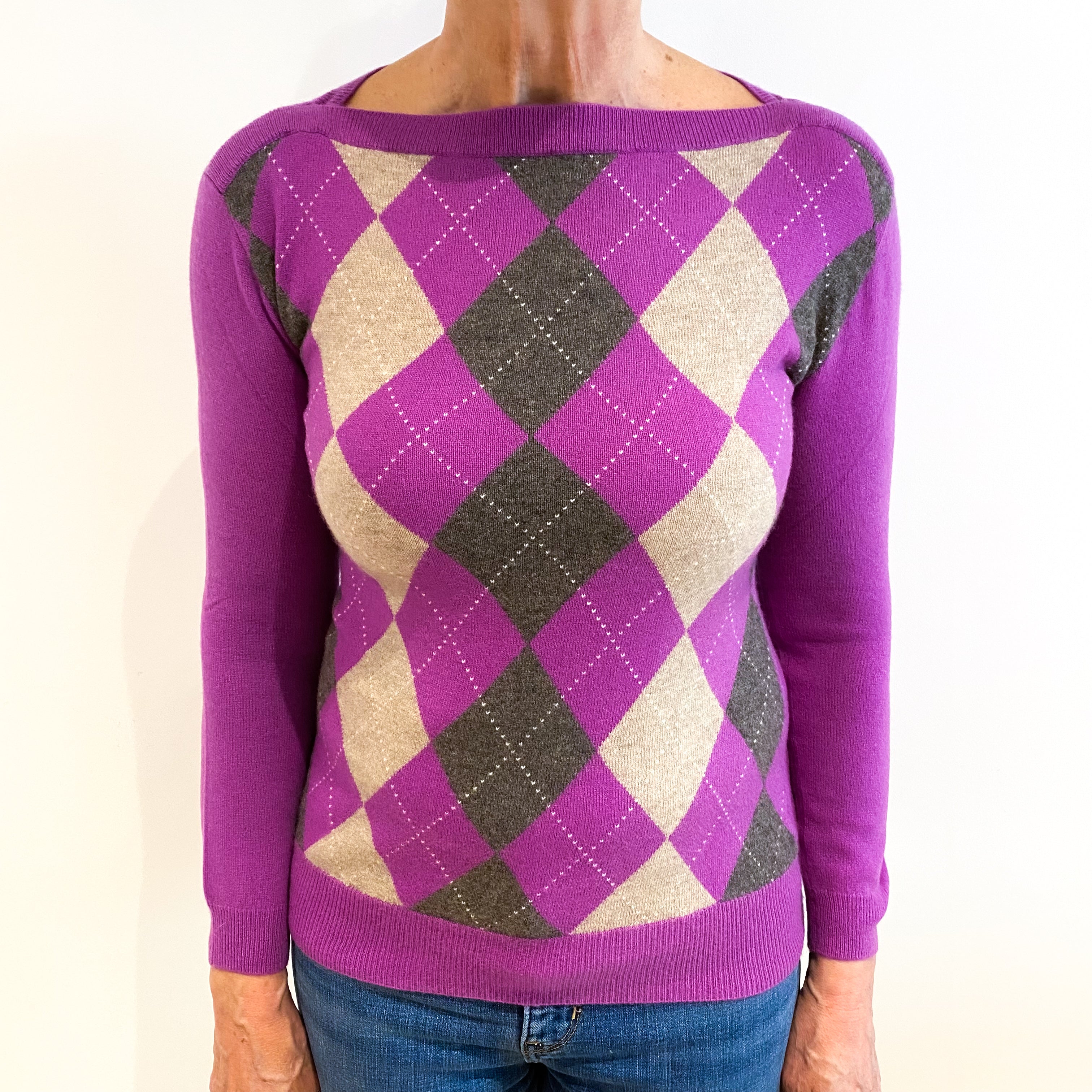 Loganberry Purple Diamond Boat Neck Jumper