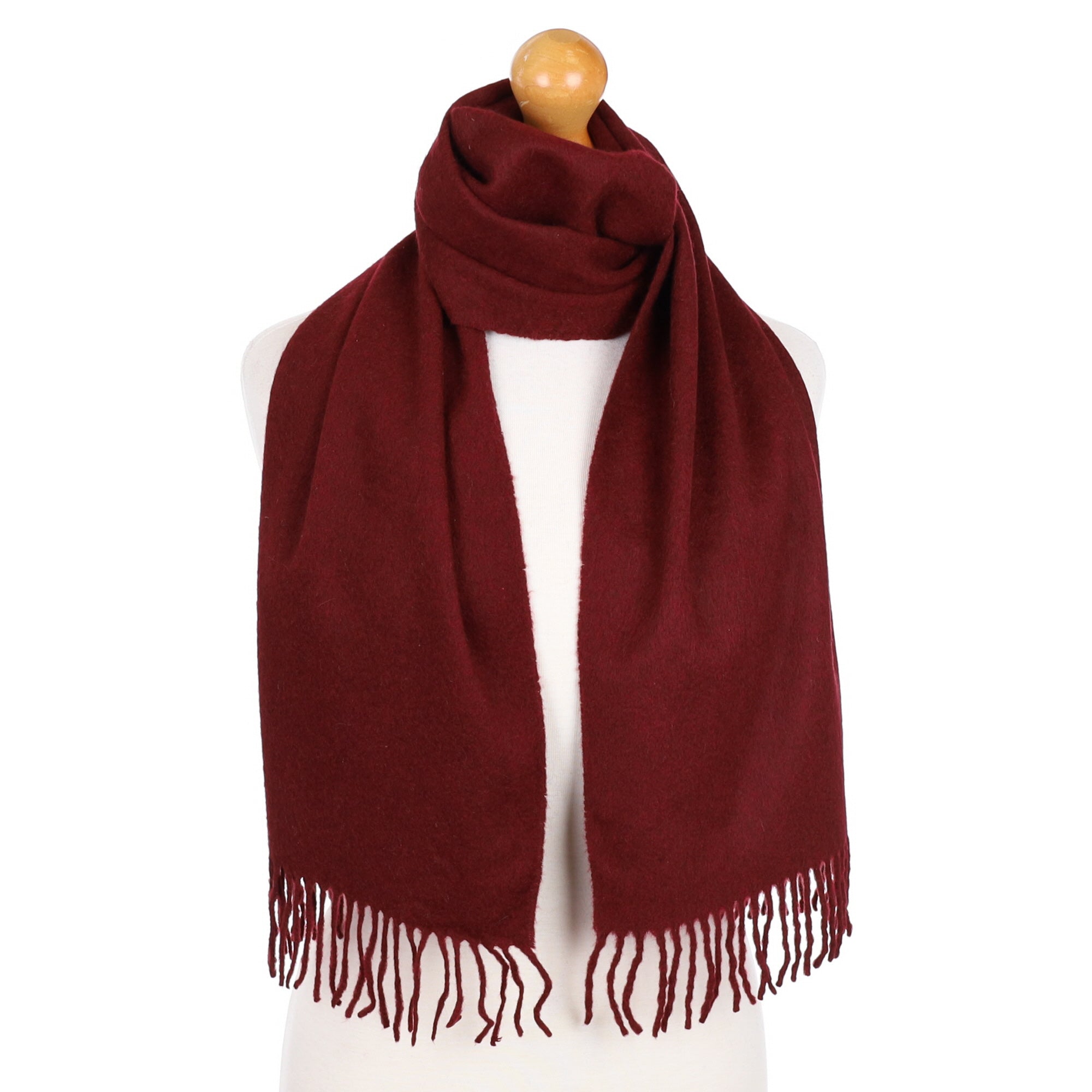 Wine Red Cashmere Tasselled Woven Scarf