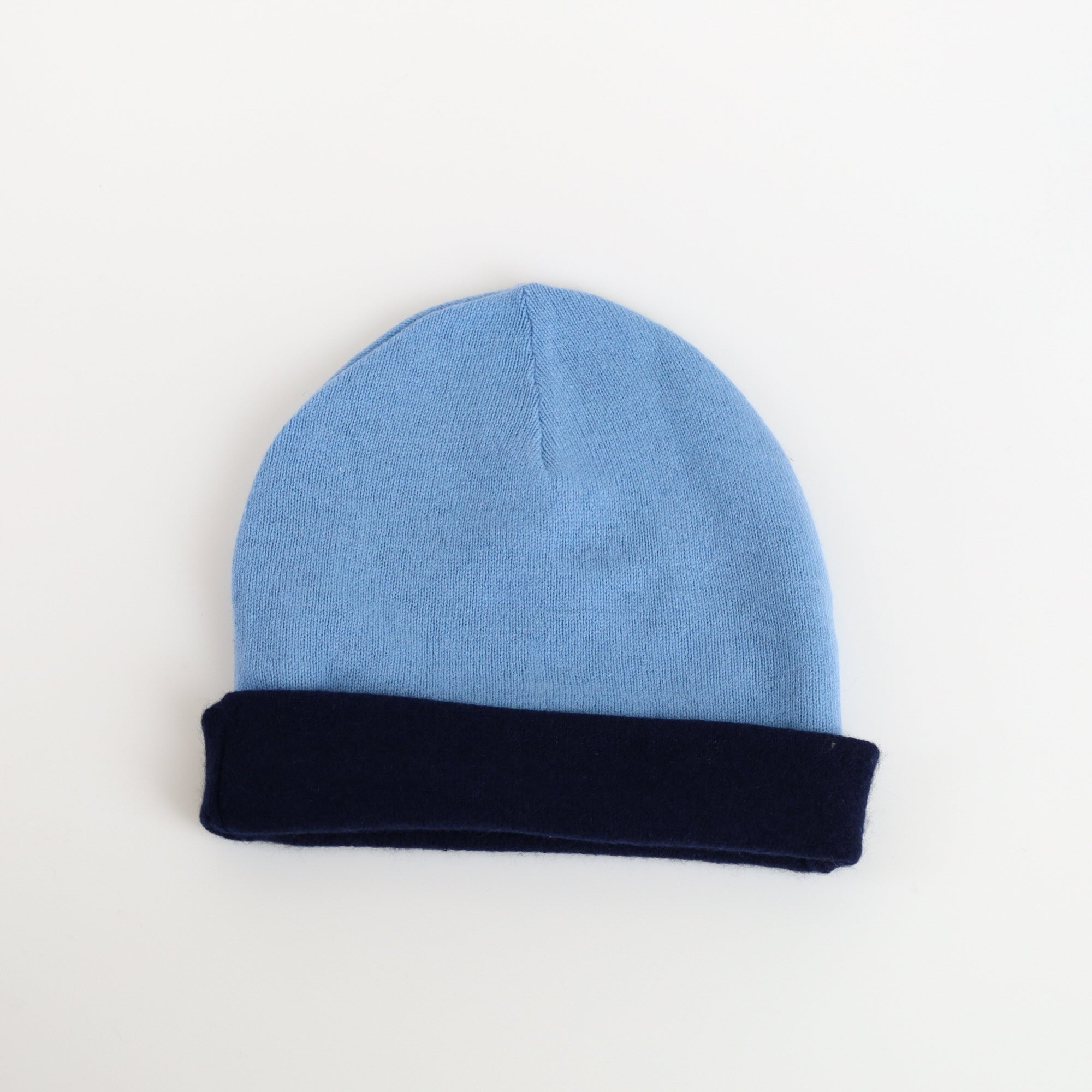 Navy and Cornflower Blue Reversible Cashmere Beanie Hat