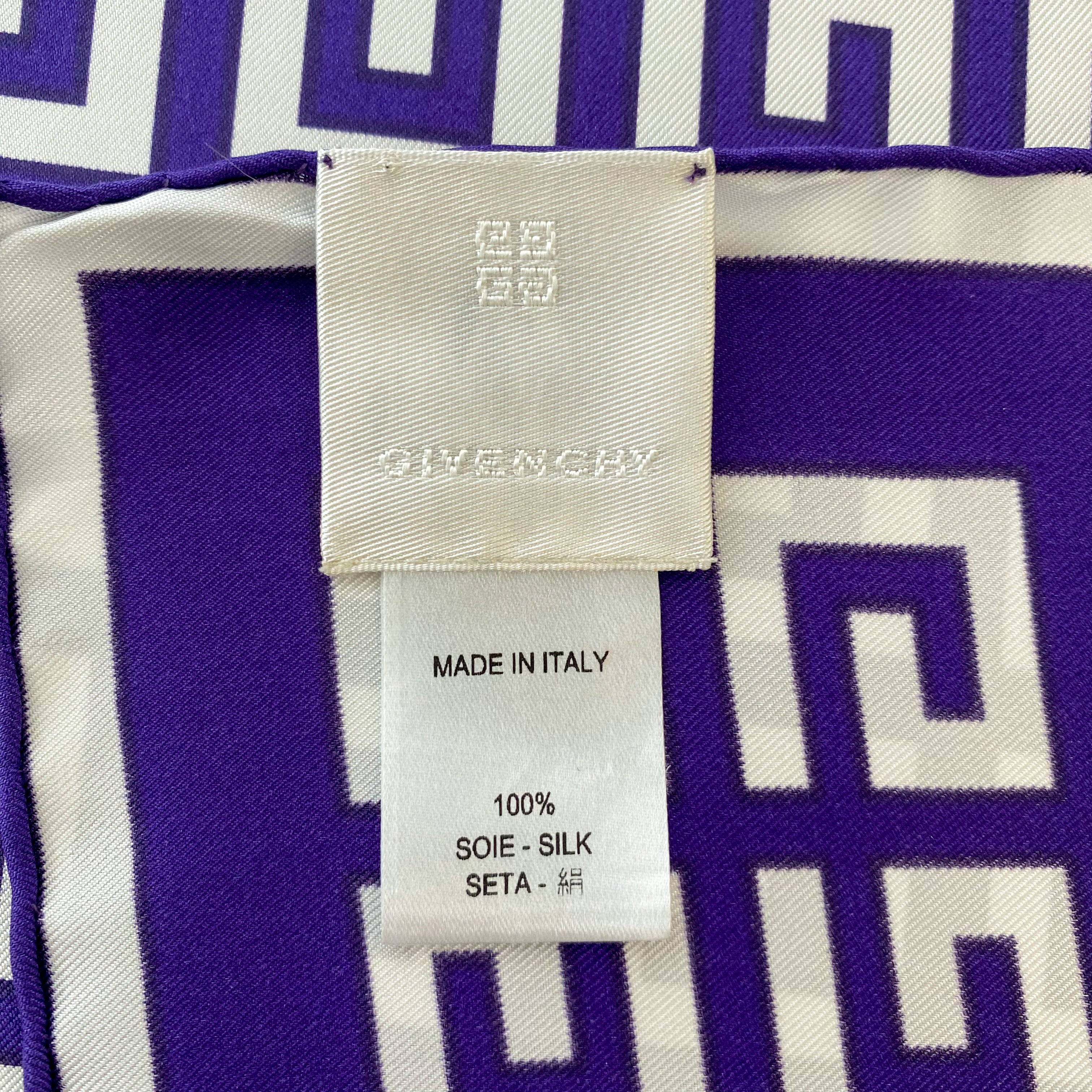 Unworn Givenchy Purple Logo Silk Scarf