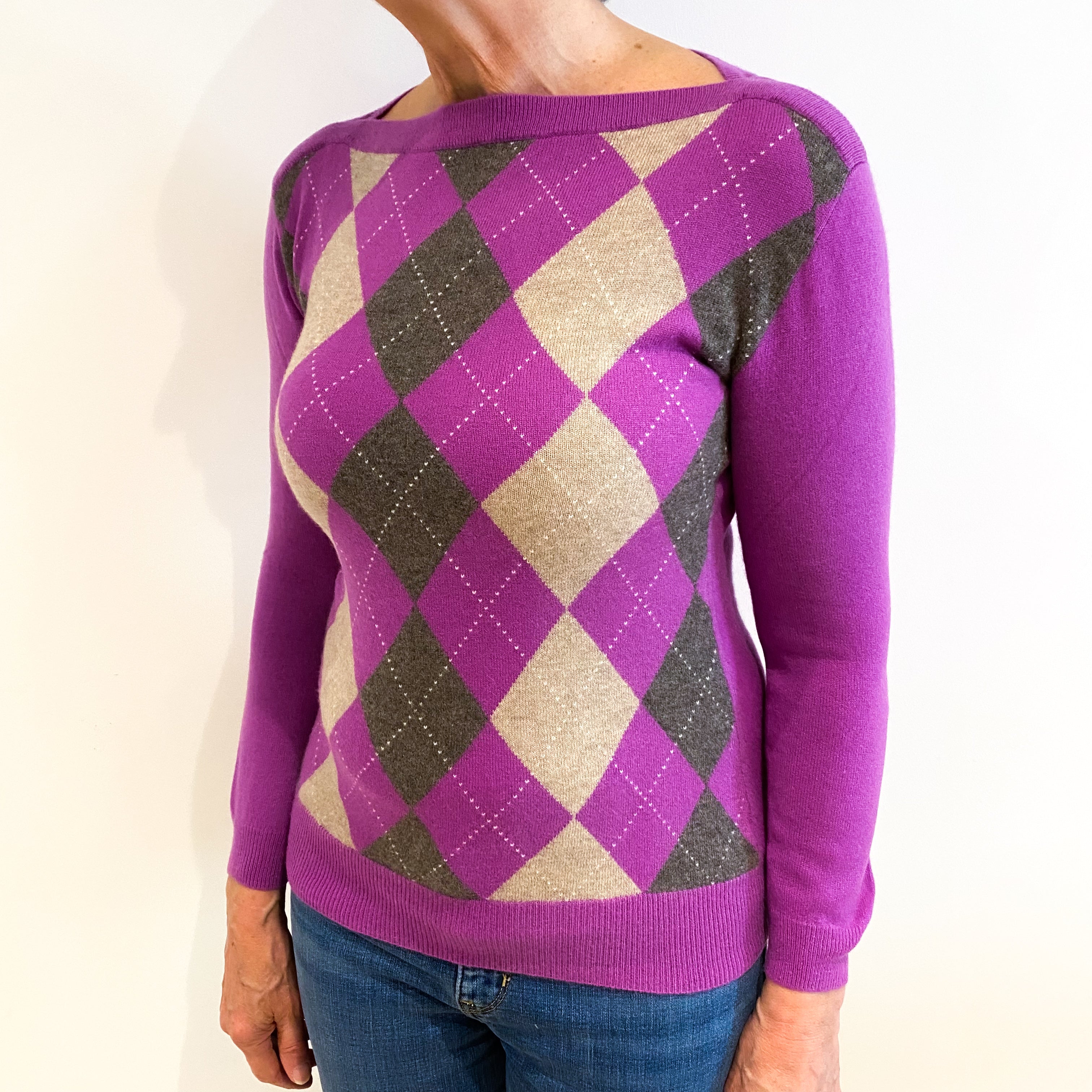 Loganberry Purple Diamond Boat Neck Jumper