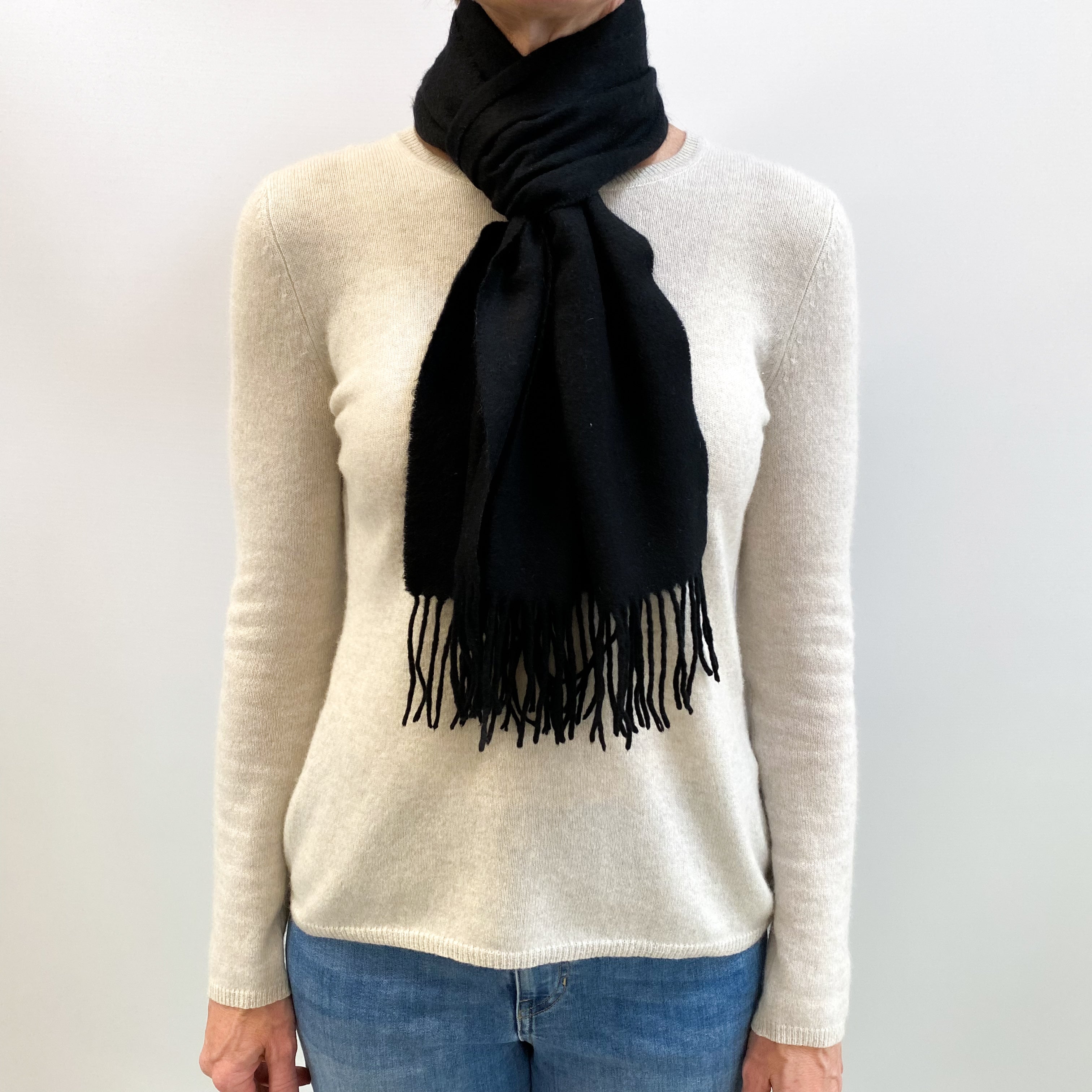 Black Fringed Cashmere Woven Scarf