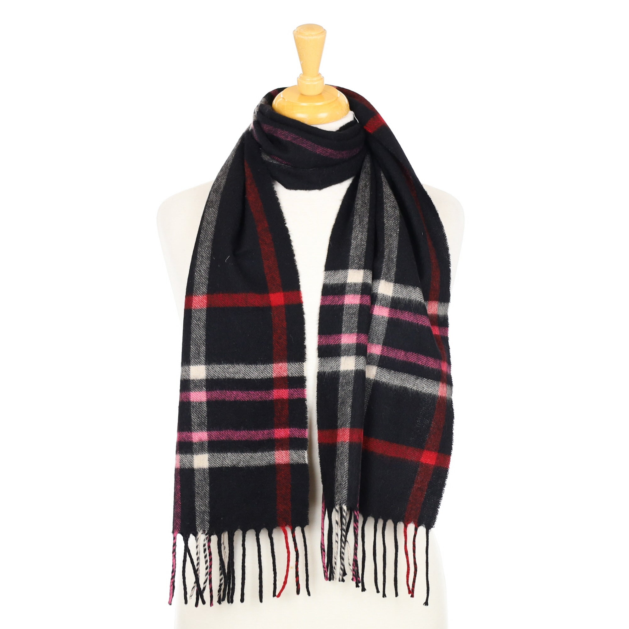 Black Red and Pink Checked Woven Scarf