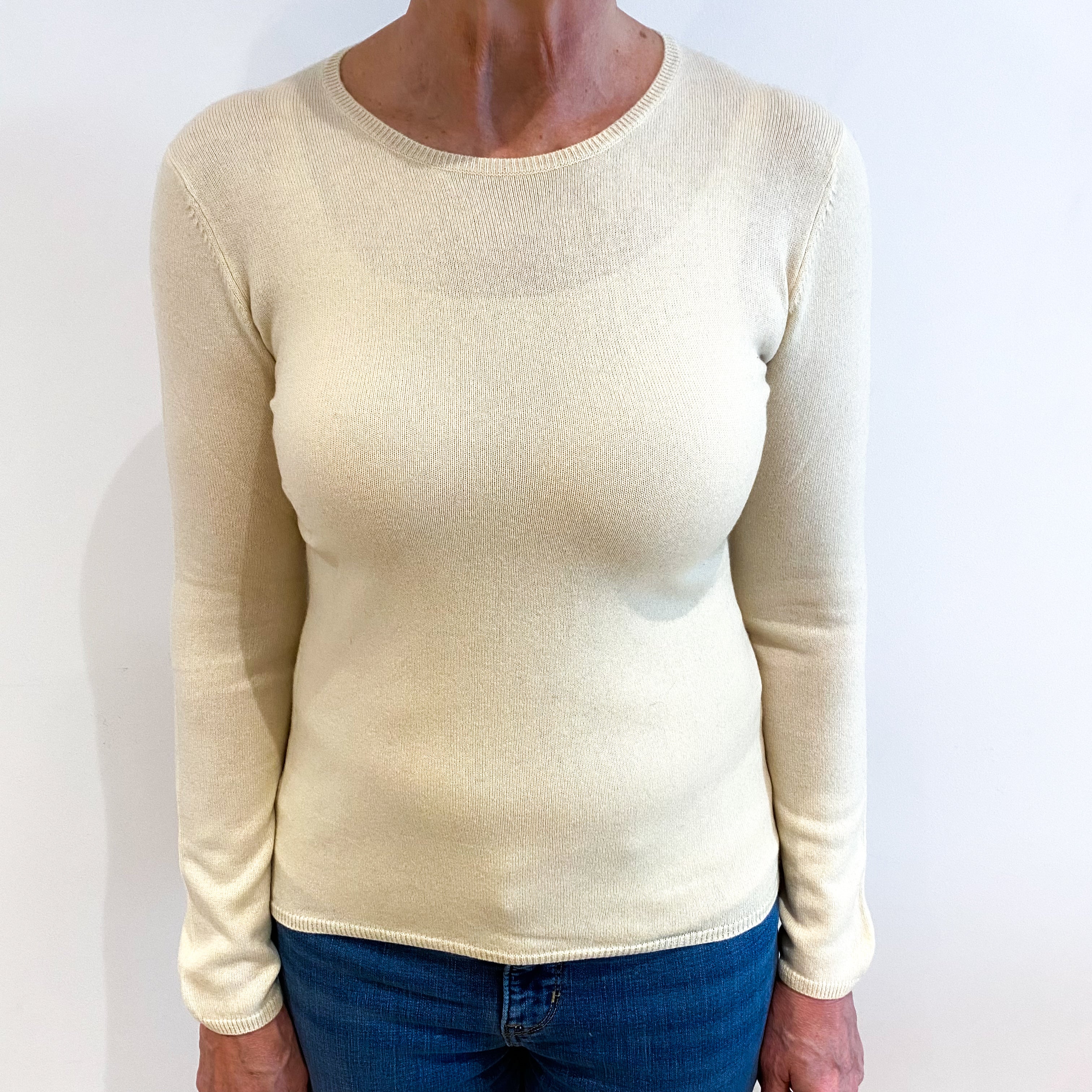 Pale Primrose Yellow Cashmere Crew Neck Jumper Medium