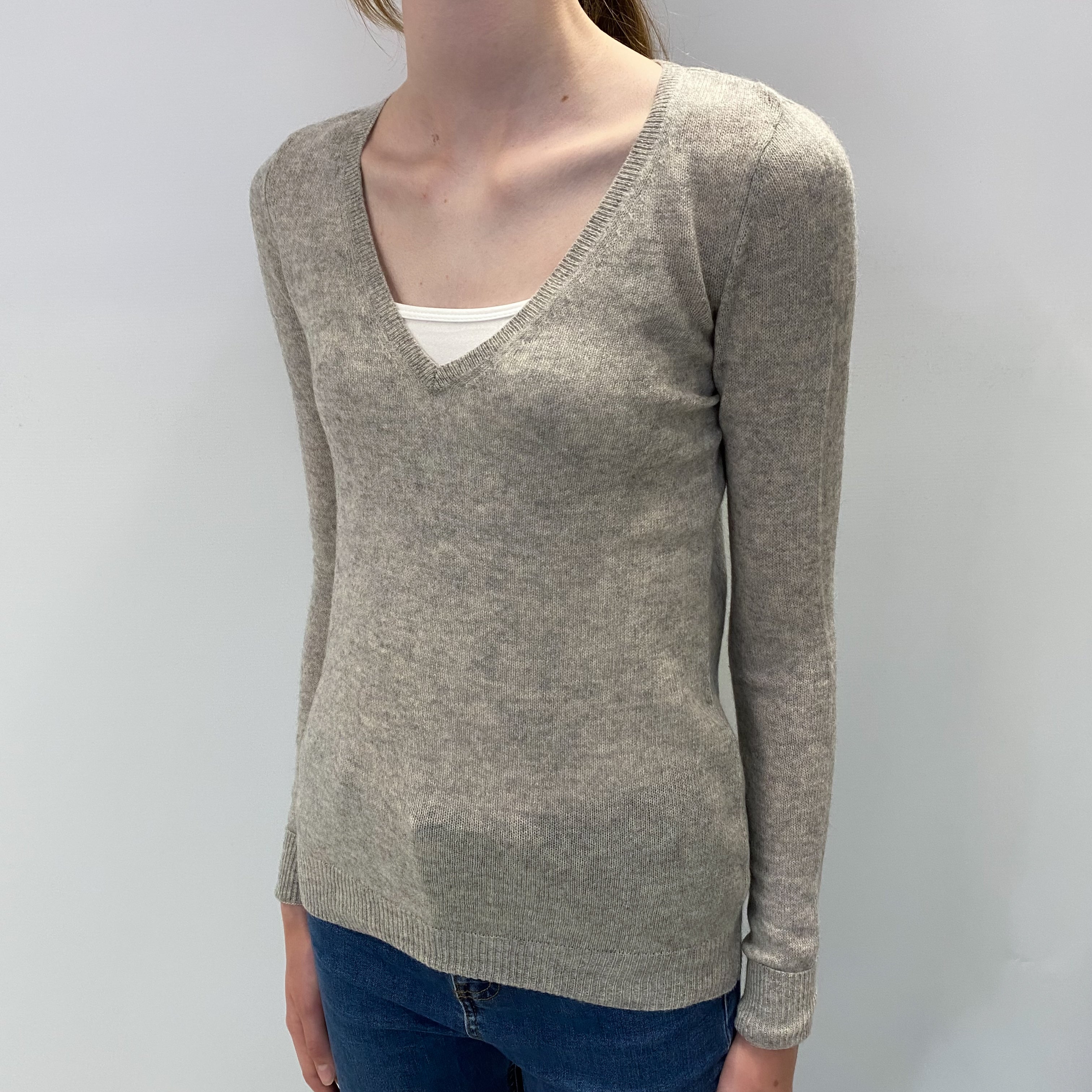 Smoke Grey Cashmere V Neck Jumper Extra Small