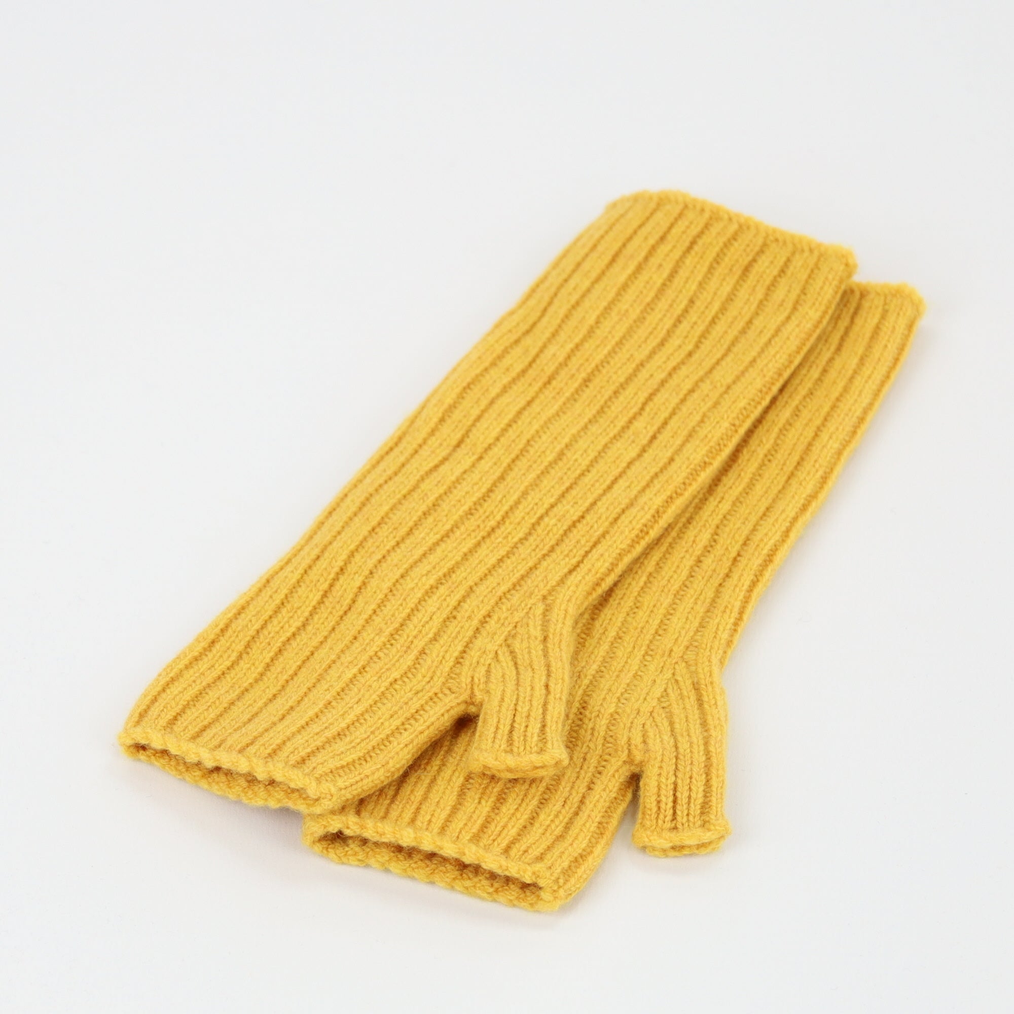 Brand New Scottish Mustard Yellow Ribbed Cashmere Fingerless Gloves