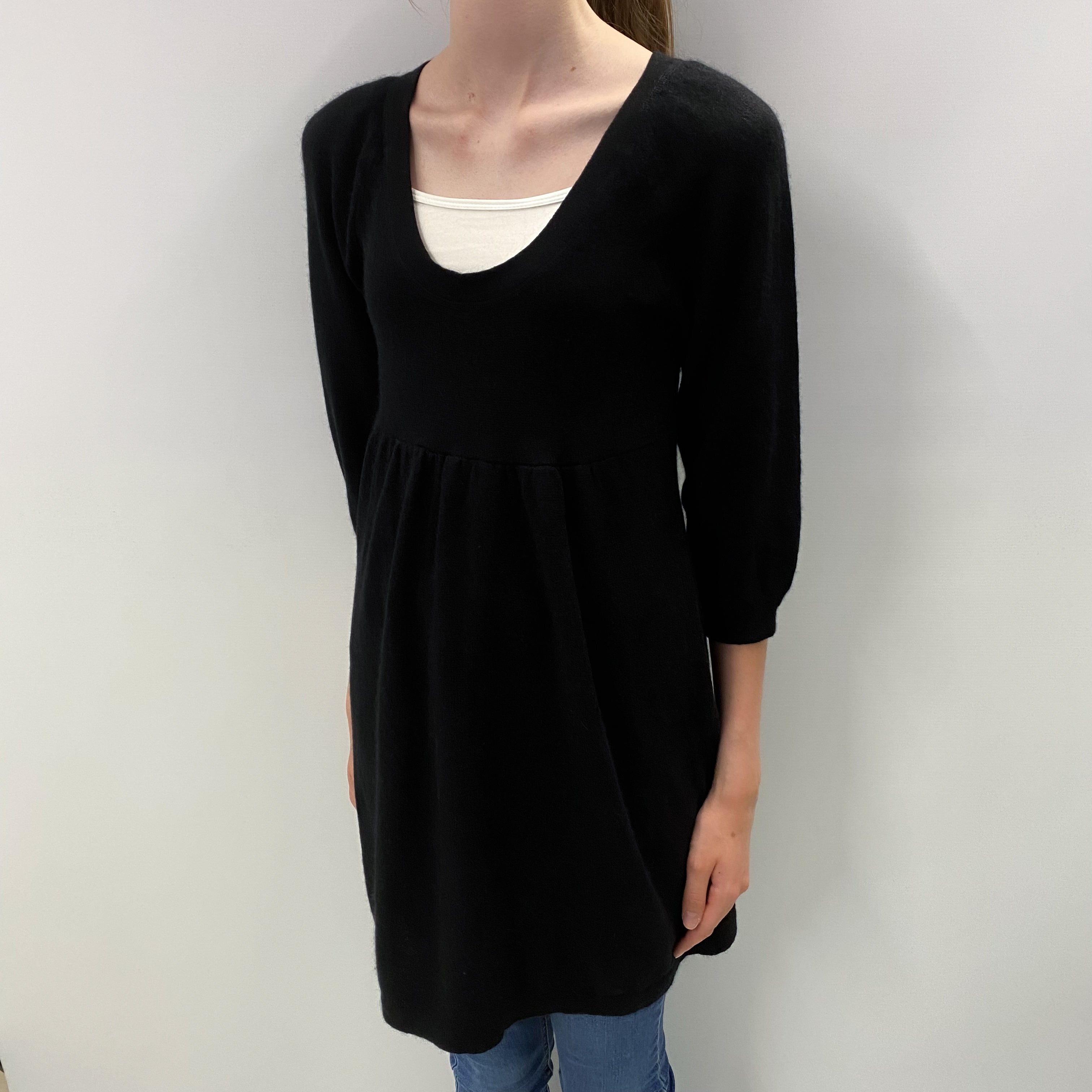 Black Cashmere Crew Neck Tunic Jumper Extra Small