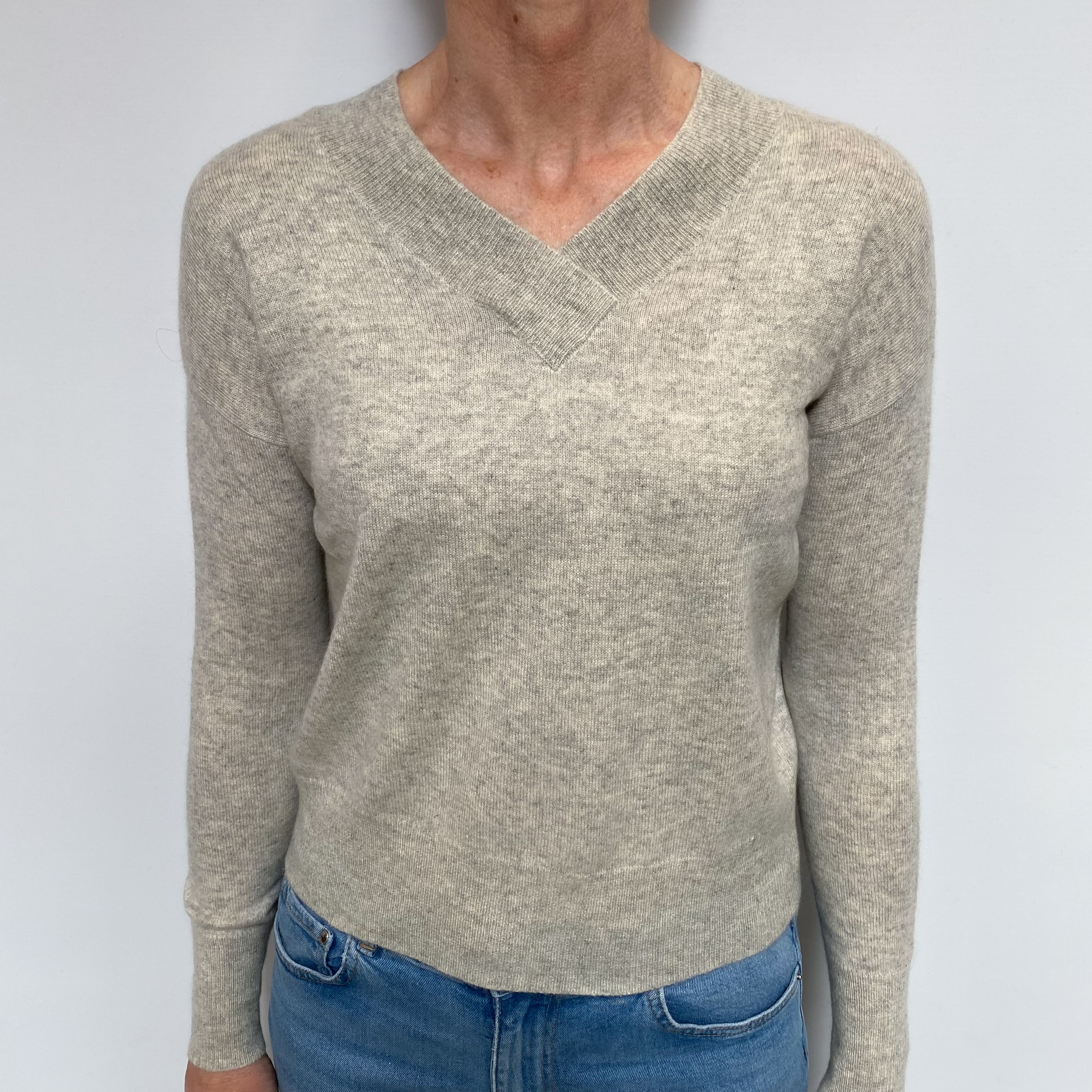 Mist Grey Cashmere V Neck Jumper Small