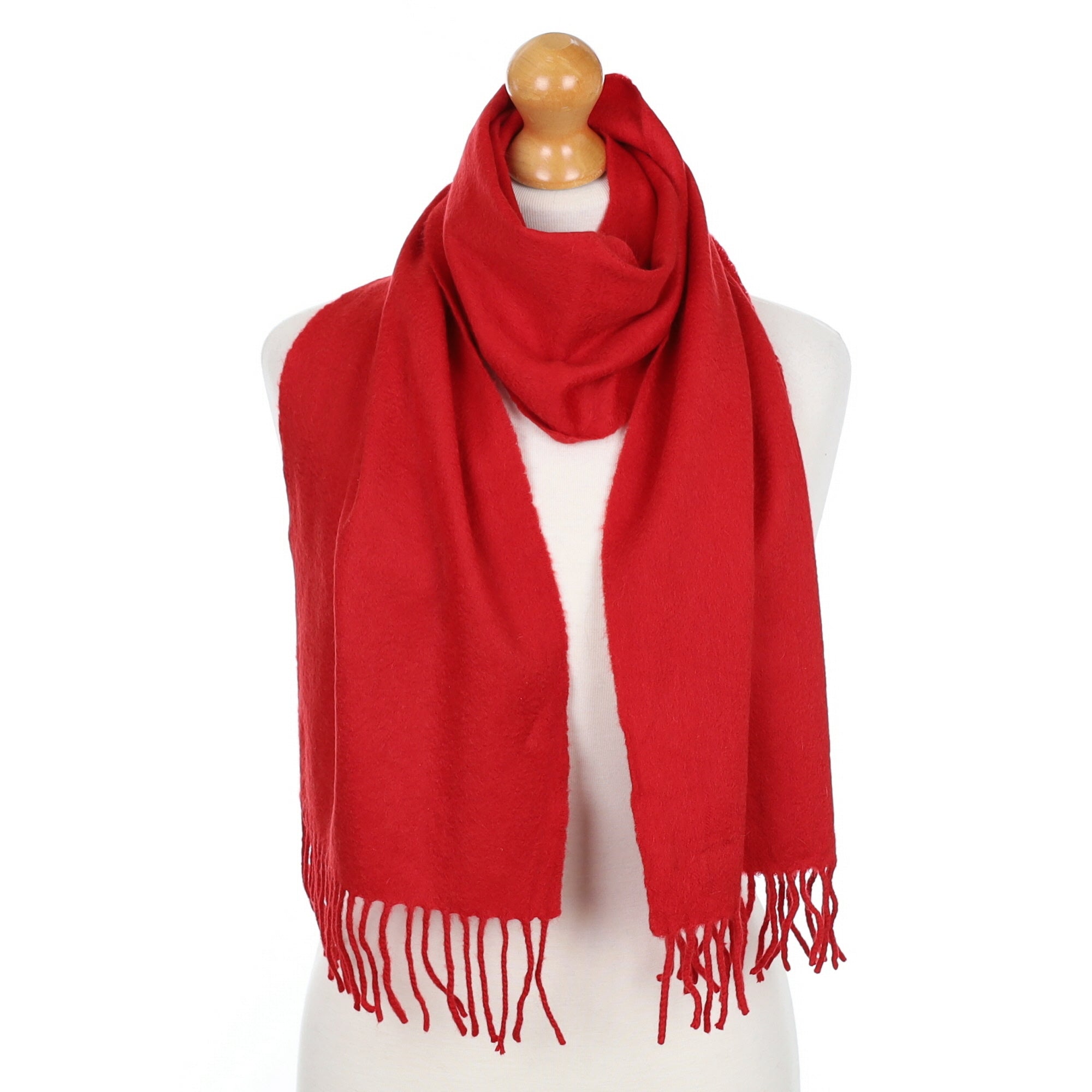 Post Box Red Fringed Cashmere Woven Scarf