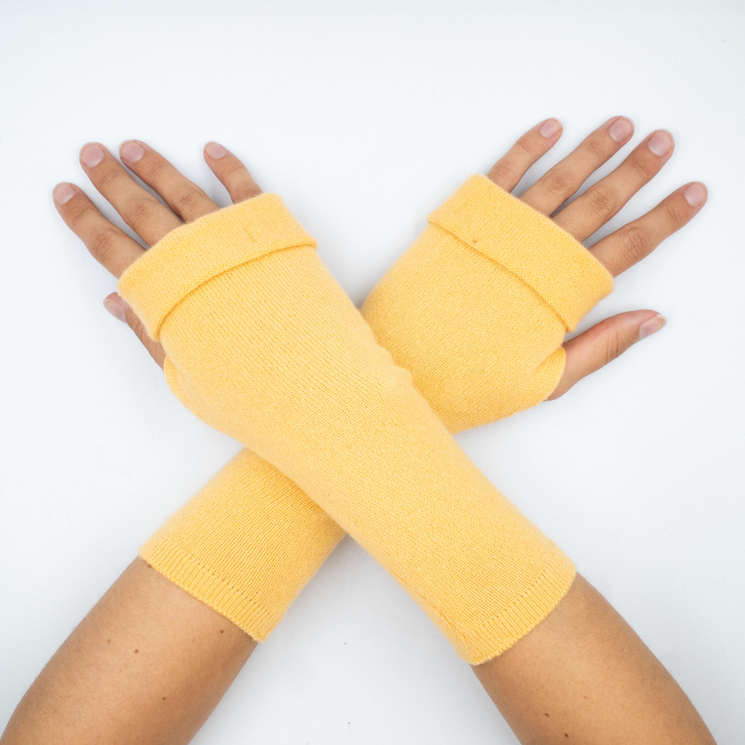 Marigold Yellow Cashmere Fingerless Gloves