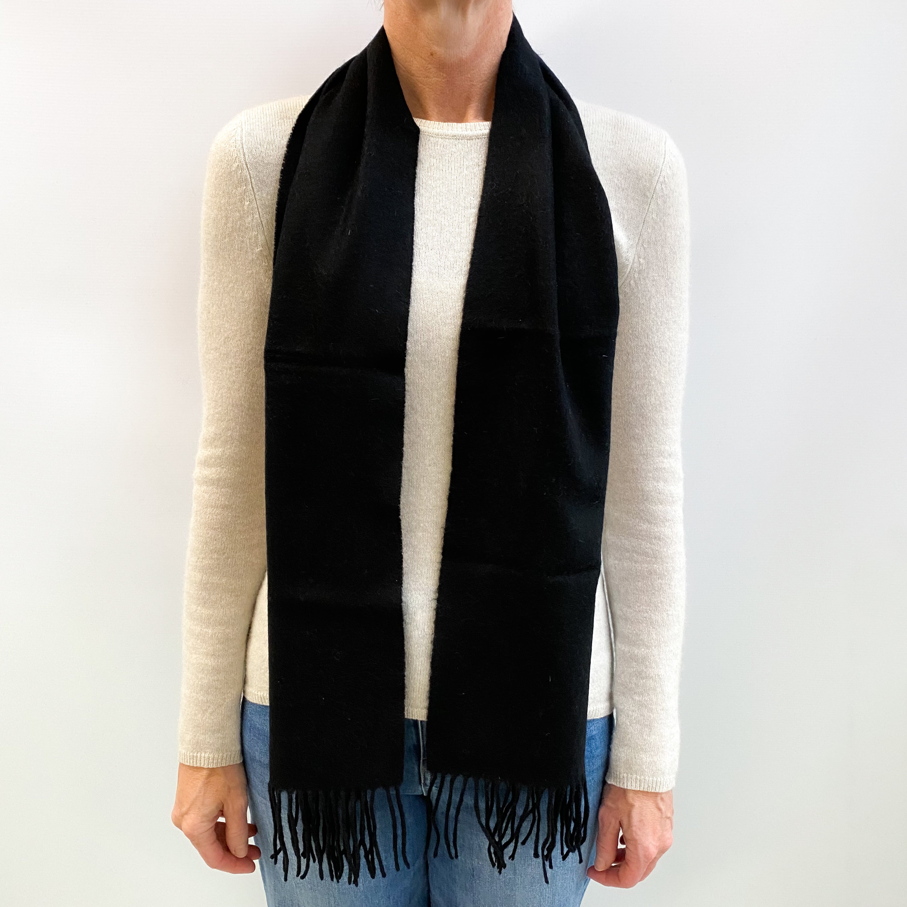 Black Fringed Cashmere Woven Scarf