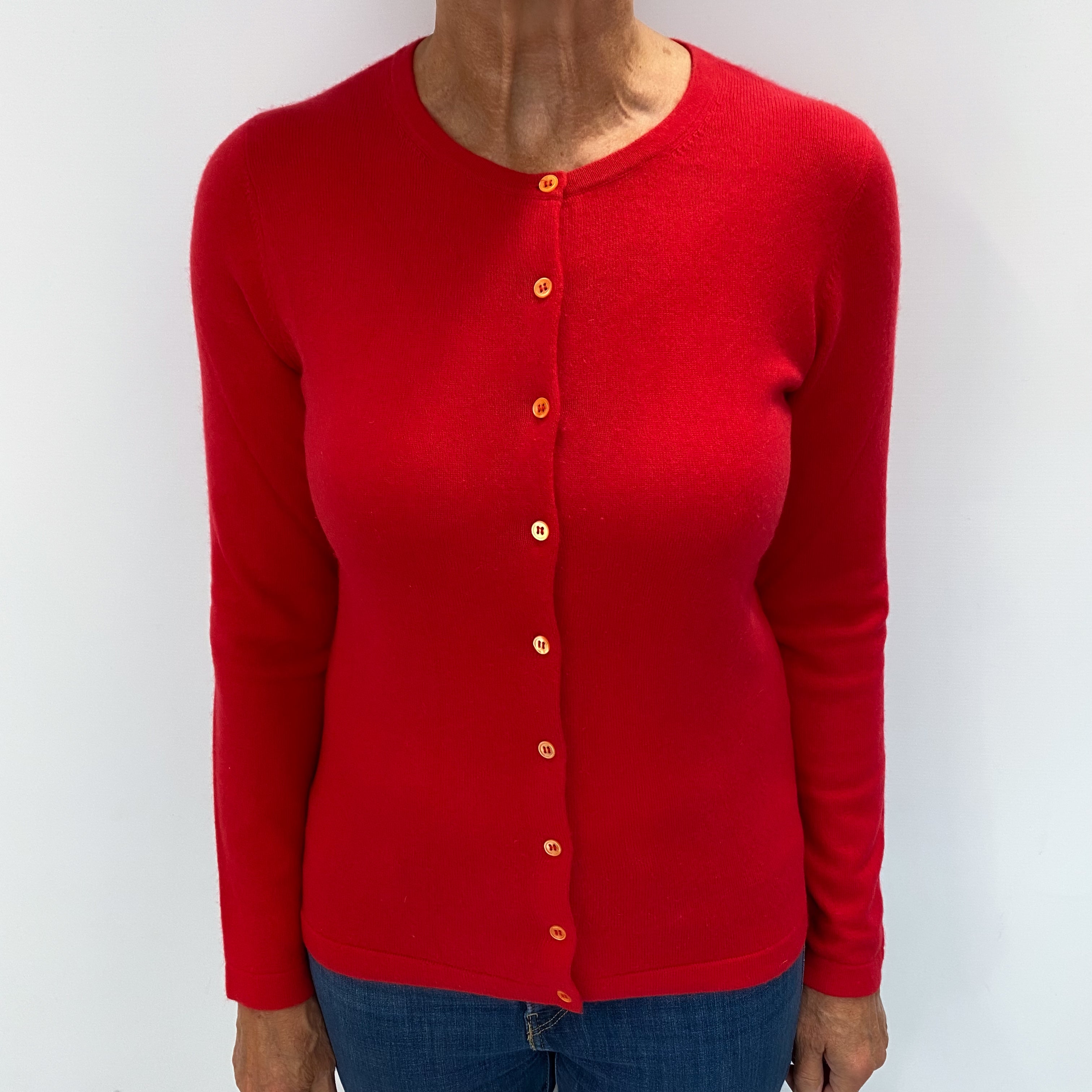 Spanish Red Cashmere Crew Neck Cardigan Medium