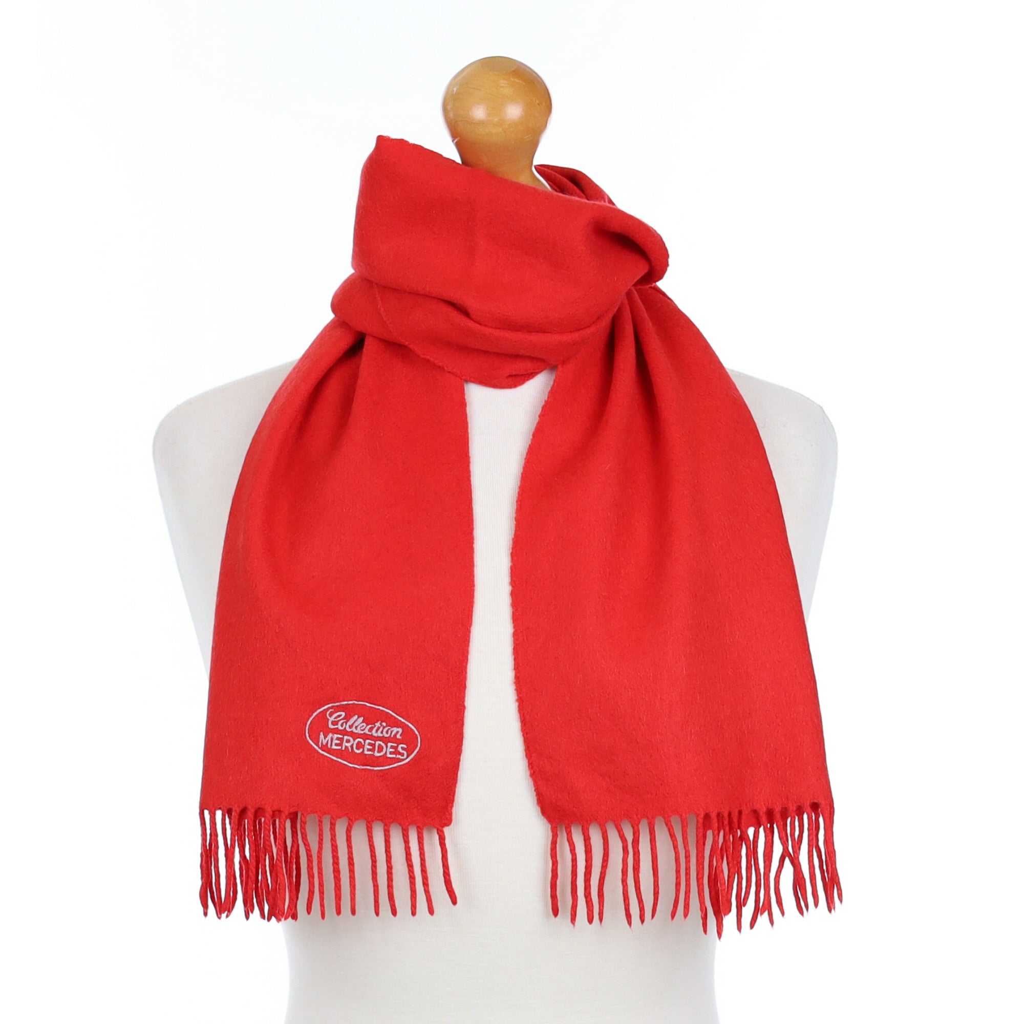 Vermillion Red Cashmere Fringed Woven Scarf