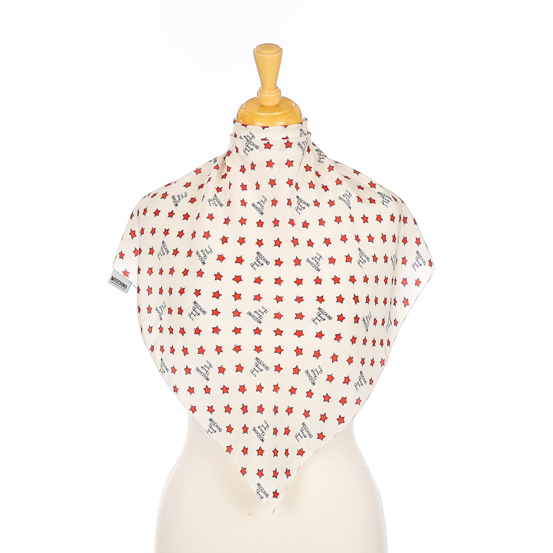 Moschino Red Star Designer Small Silk Scarf