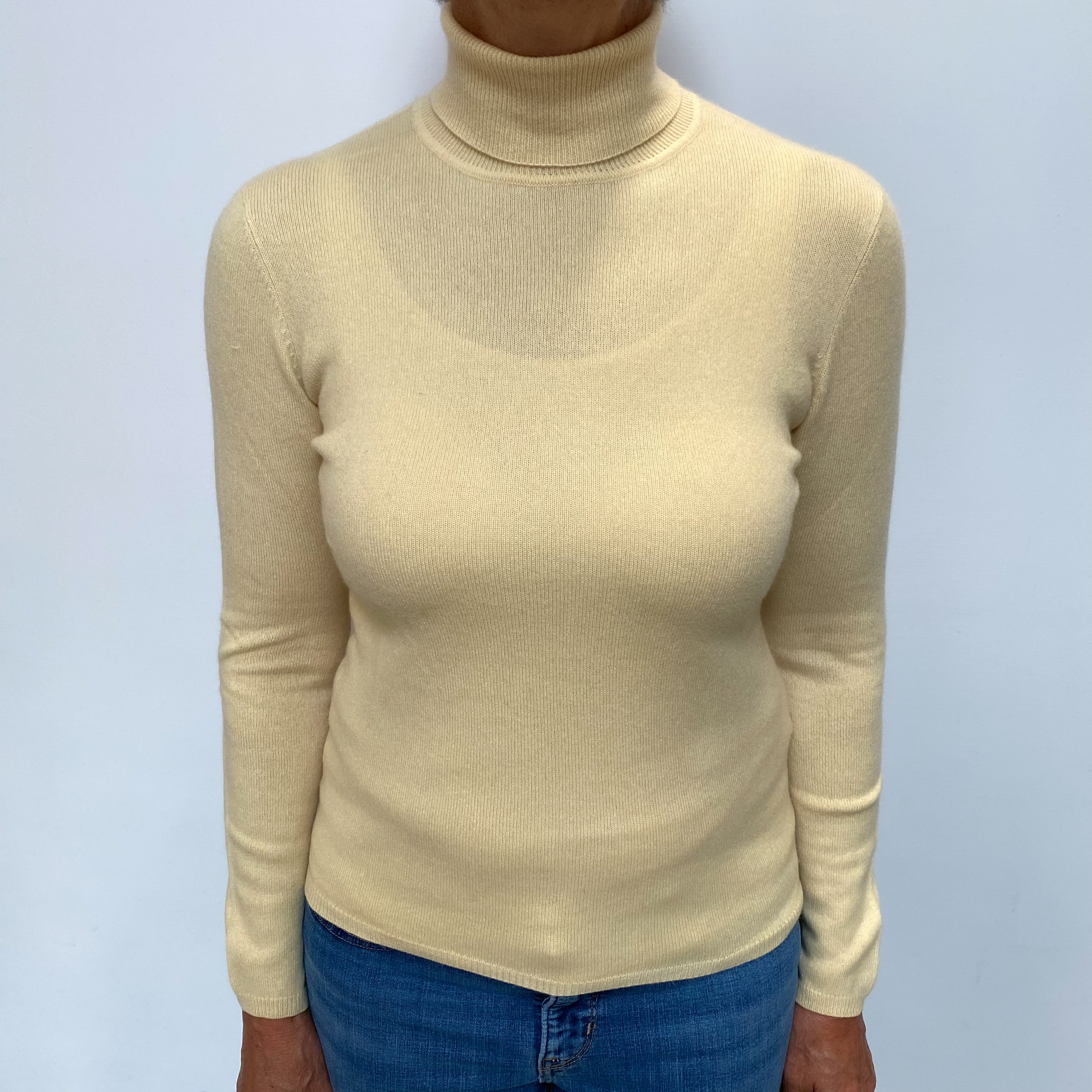 Primrose Yellow Cashmere Polo Neck Jumper Medium