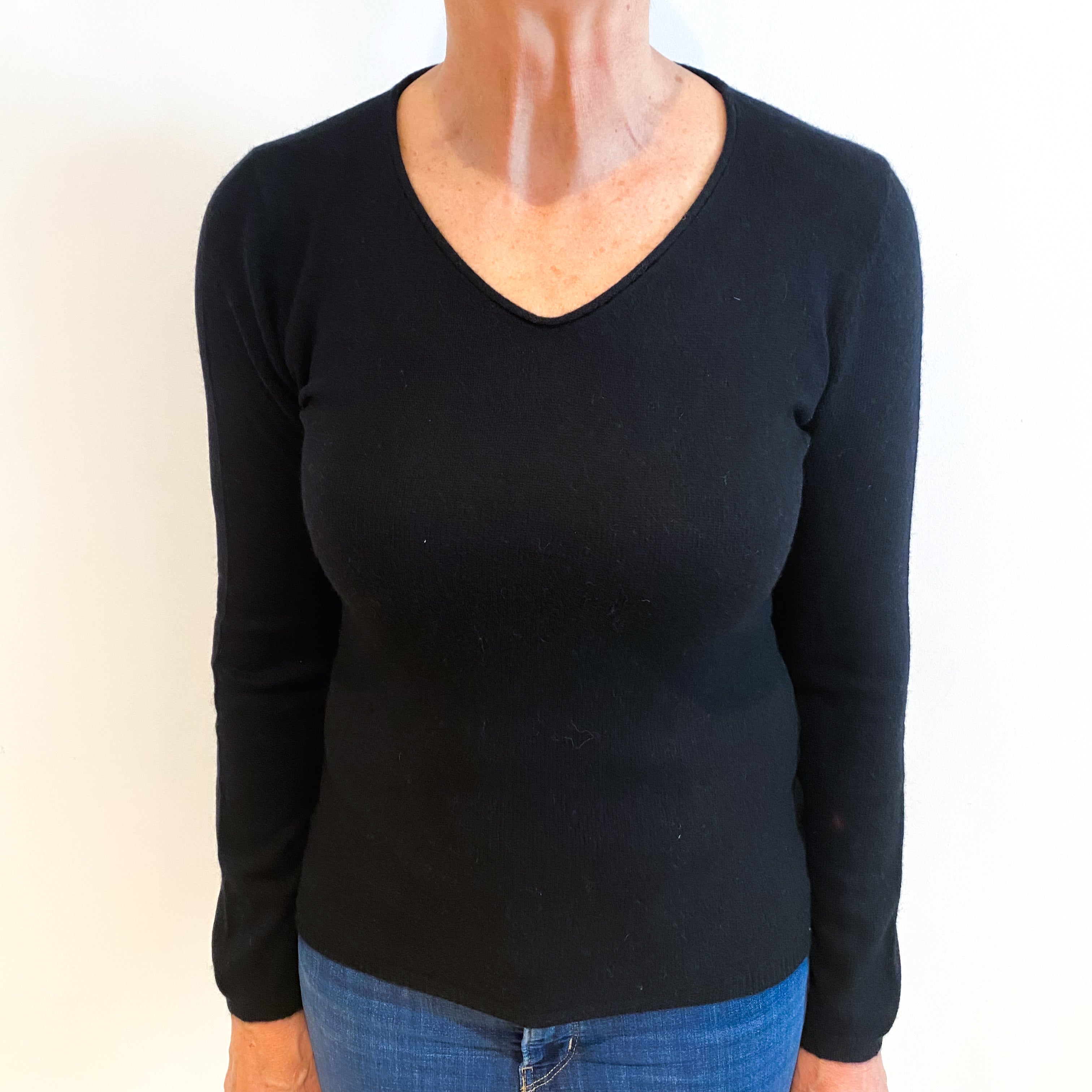 Black Cashmere V Neck Jumper Medium