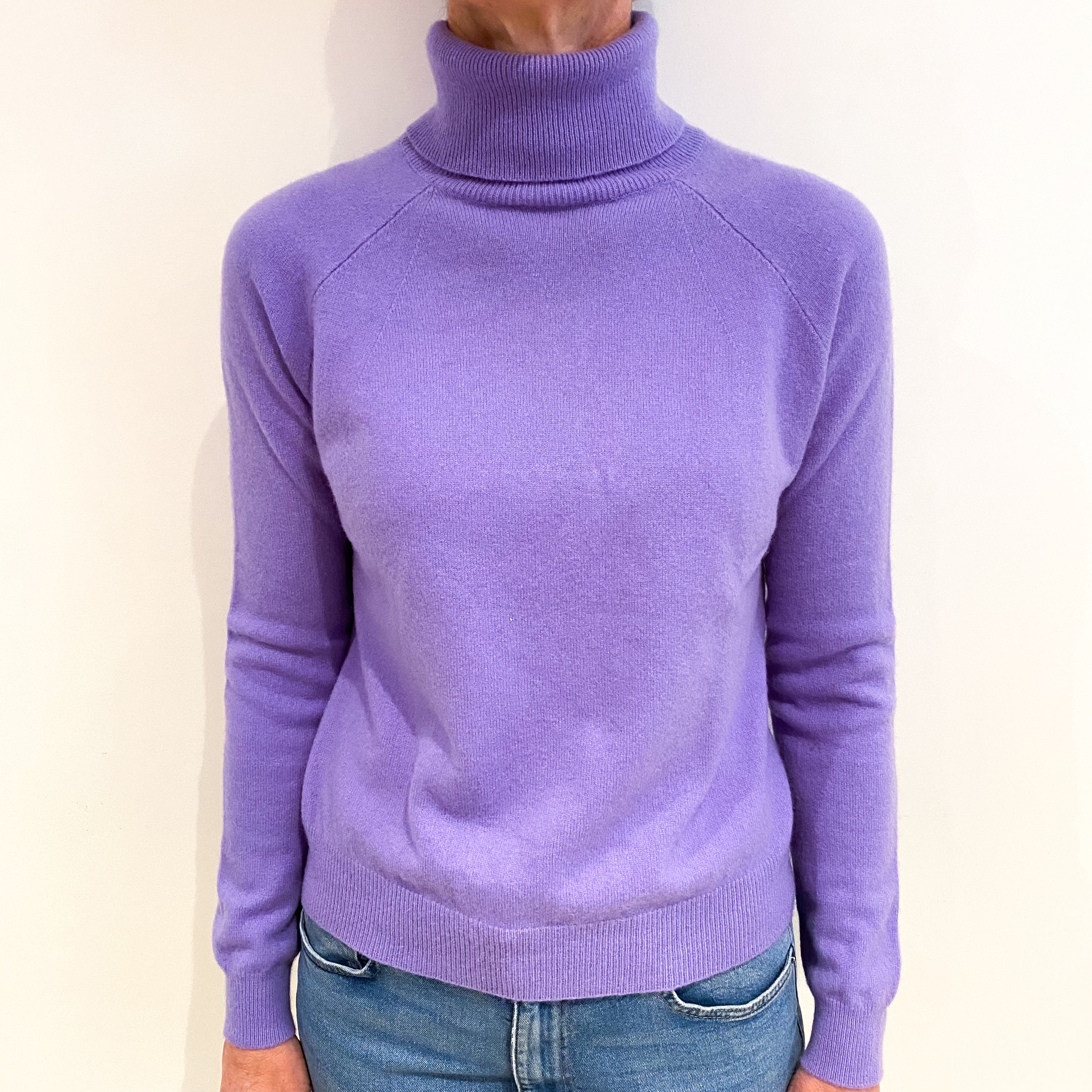 Wisteria Purple Cashmere Polo Neck Jumper Small