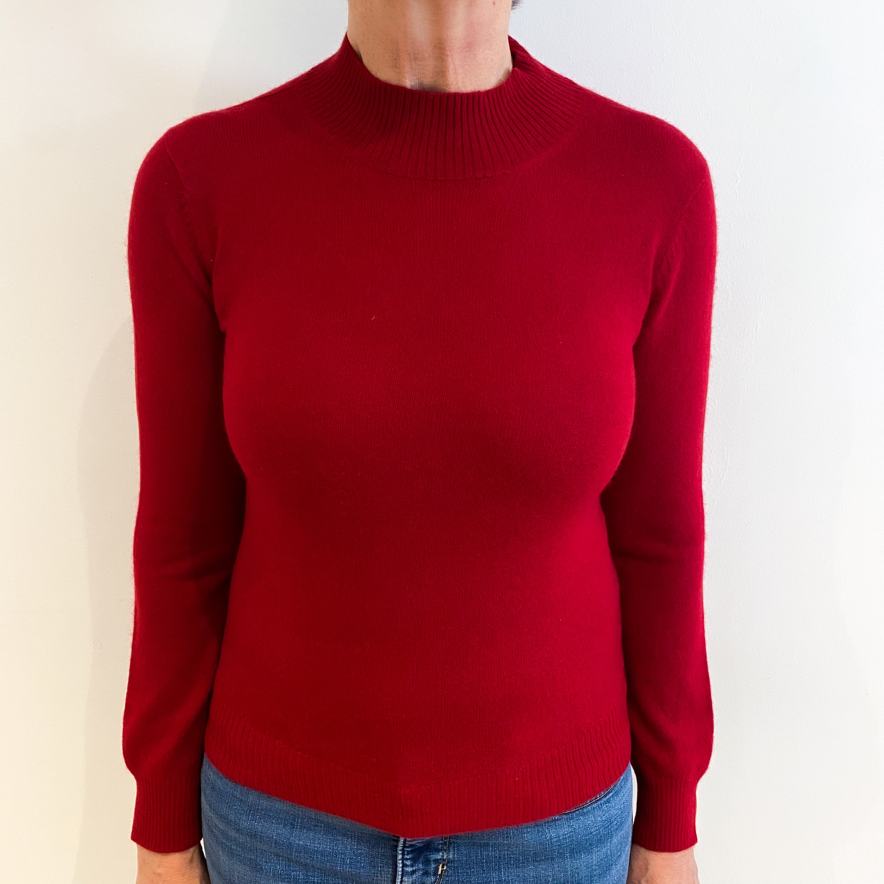 Post Box Red Cashmere Polo Neck Jumper Medium