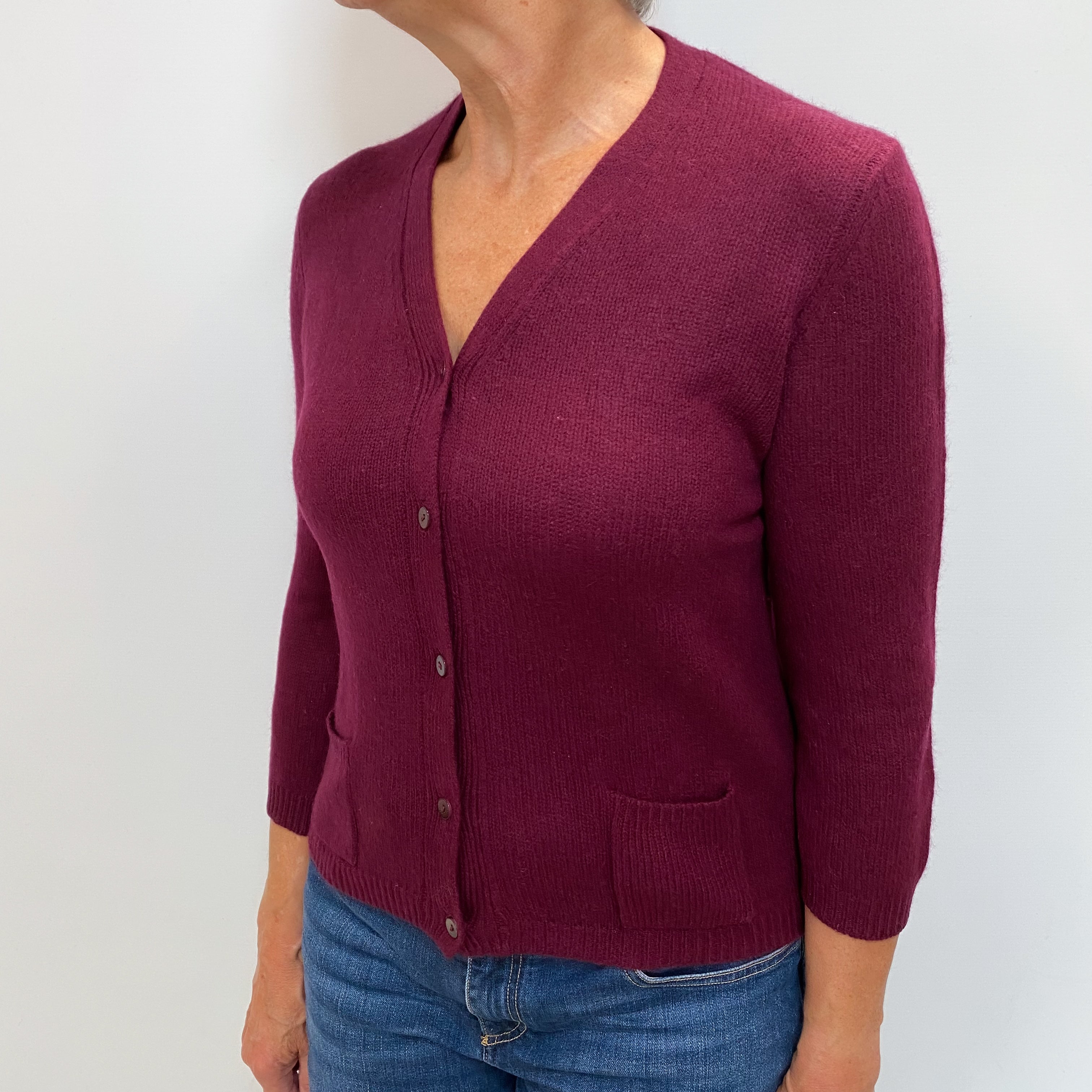 Wine Red Cashmere Crew Cardigan Medium