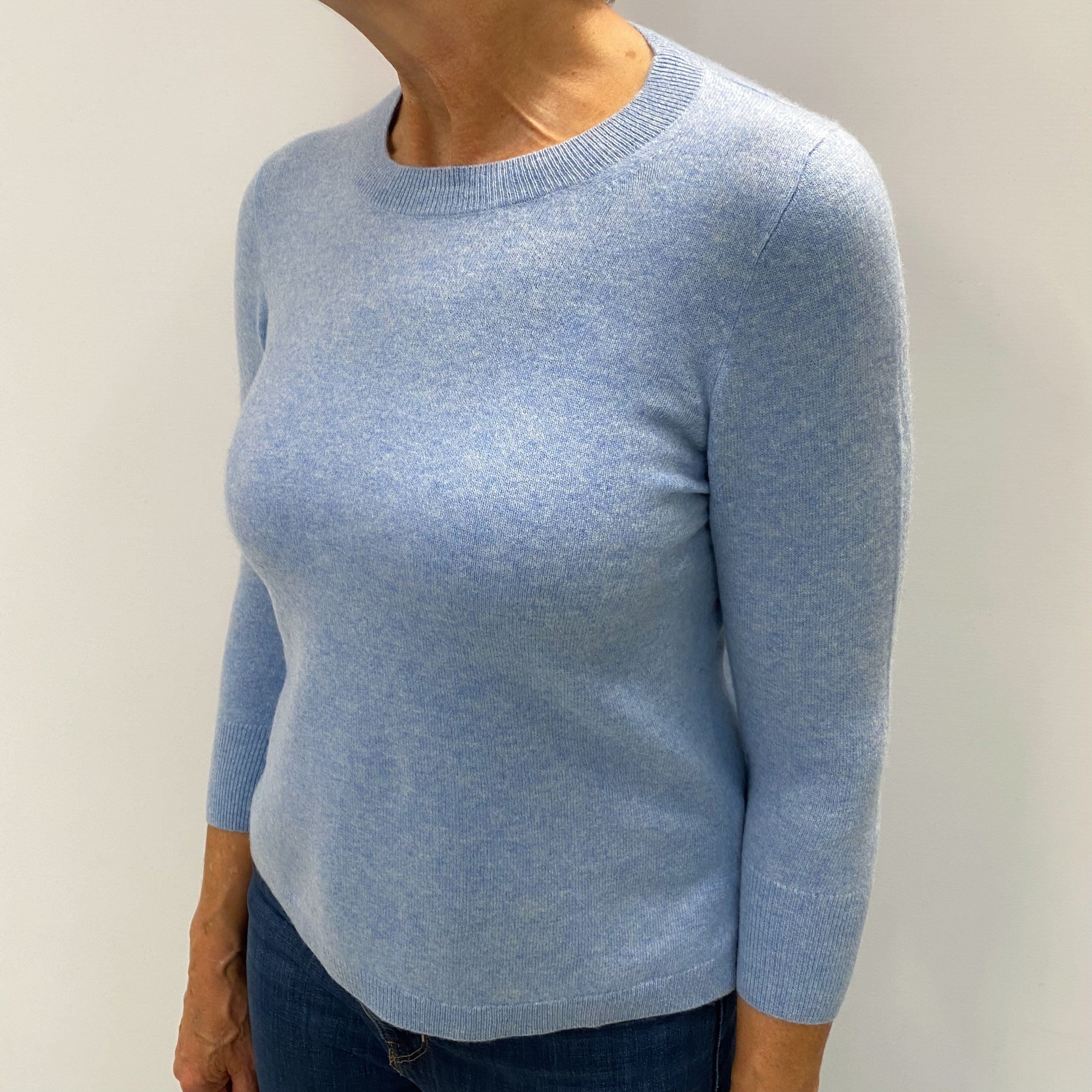 Sky Blue Marl Cashmere Crew Neck Jumper Medium