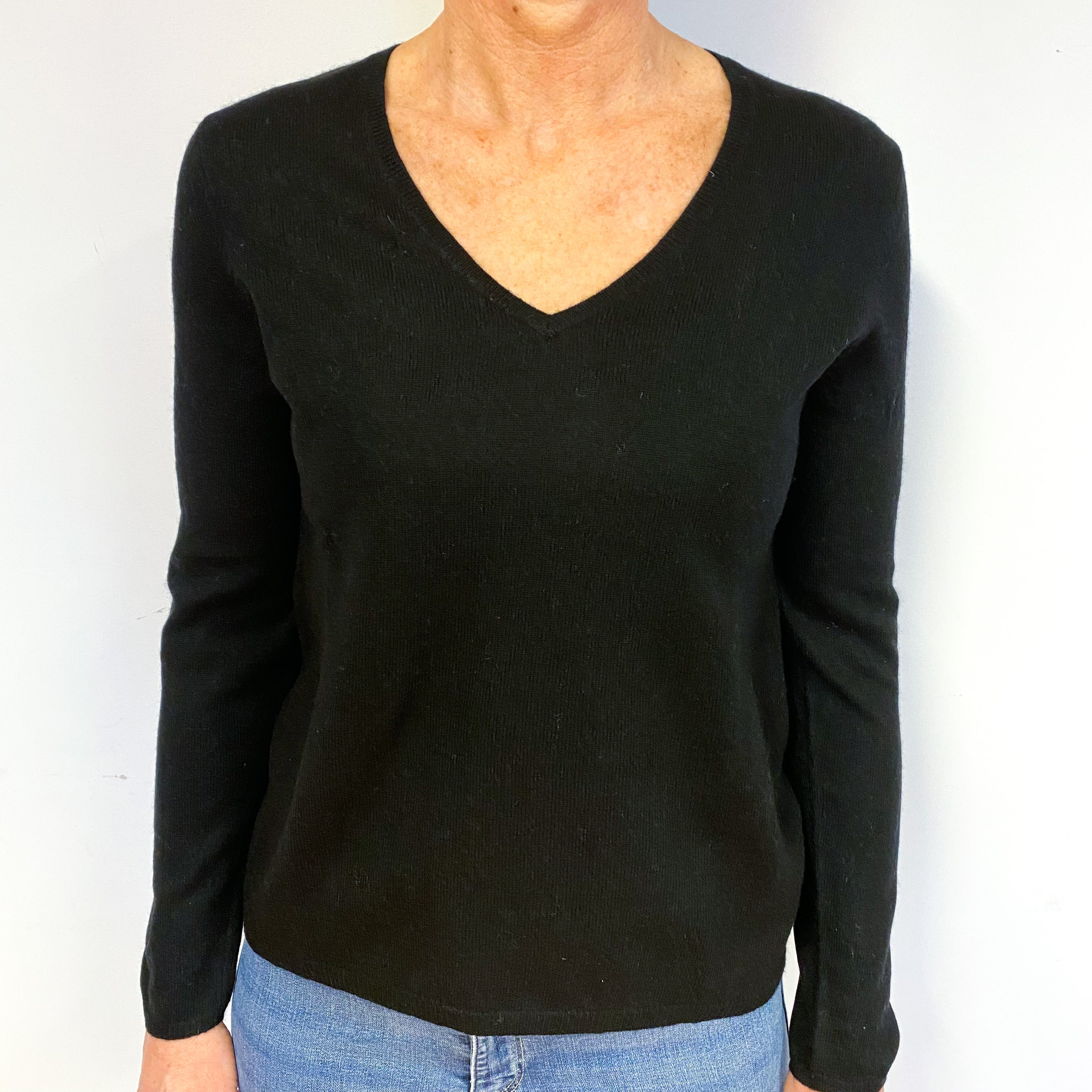 Black Cashmere V-Neck Jumper Medium