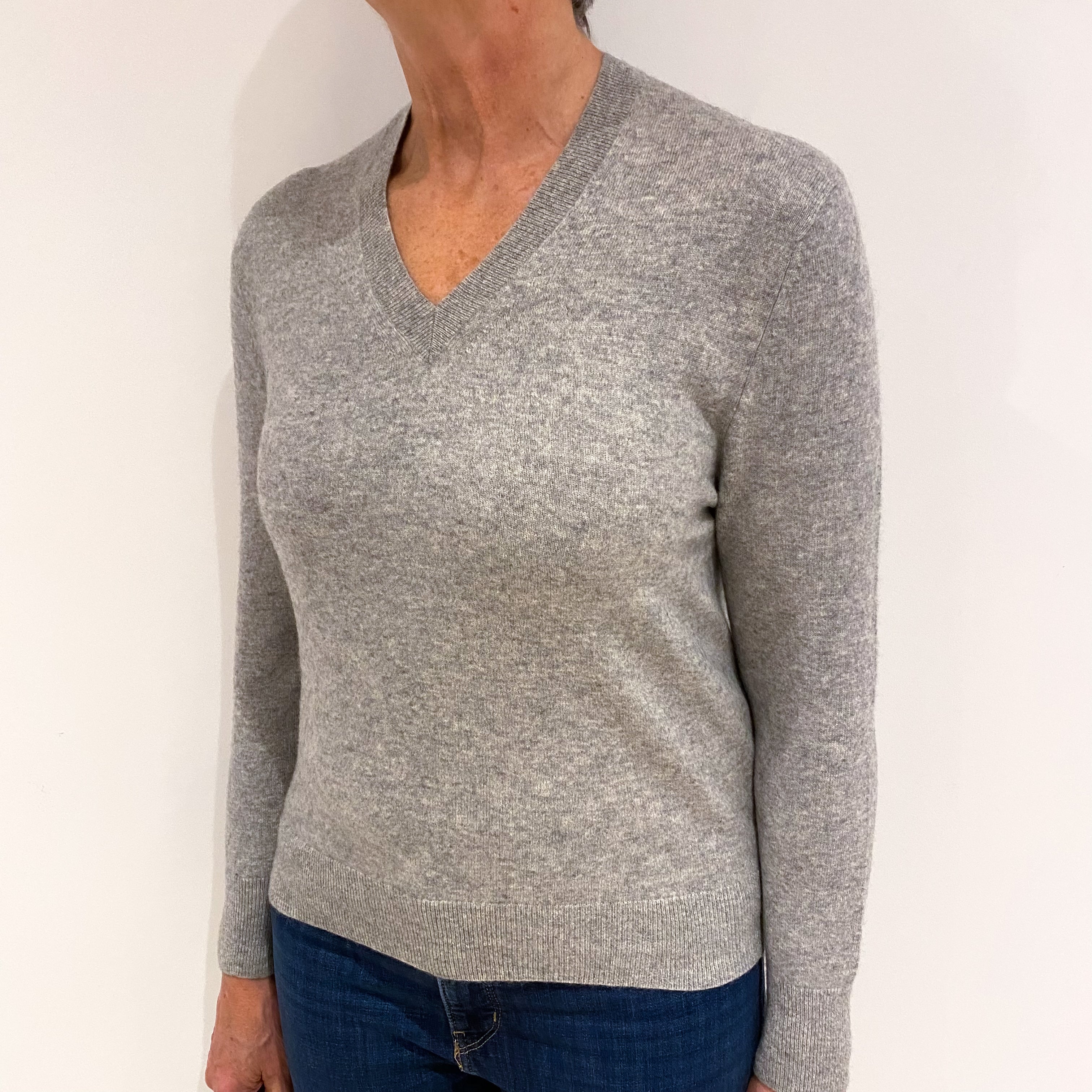 Smoke Grey Cashmere V Neck Jumper Medium