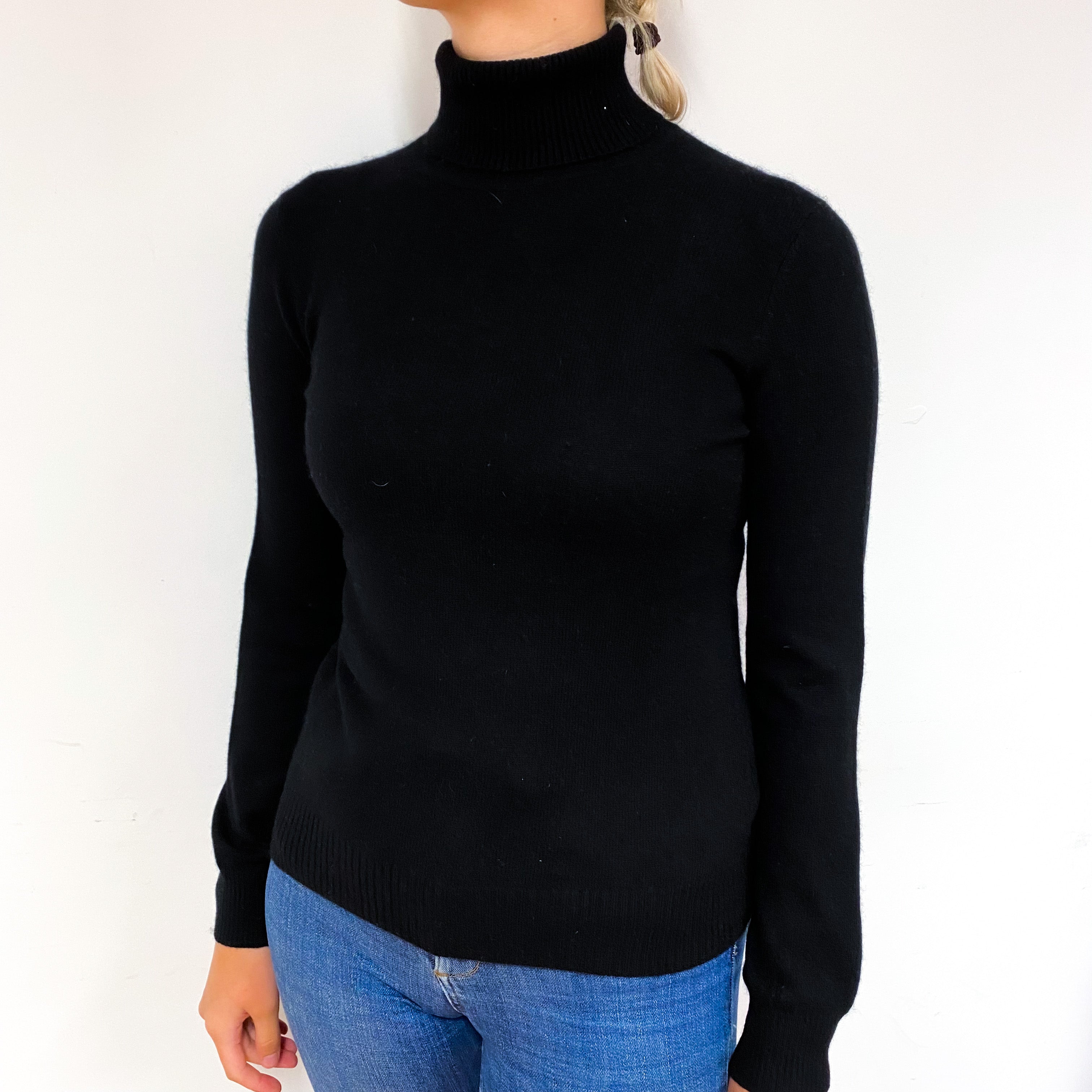 Black Cashmere Polo Neck Jumper Small