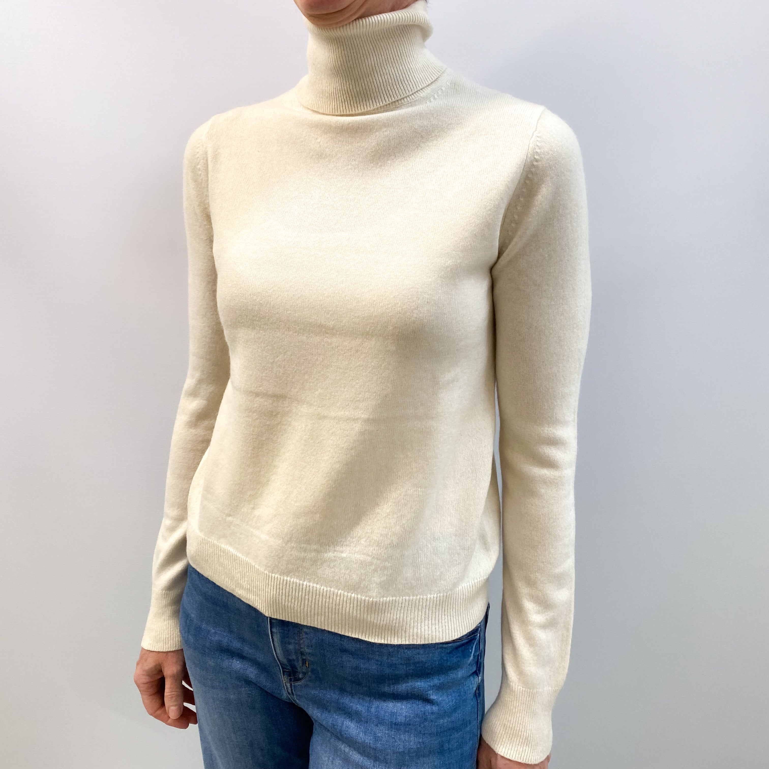 Vanilla Cream Cashmere Polo Neck Jumper Small