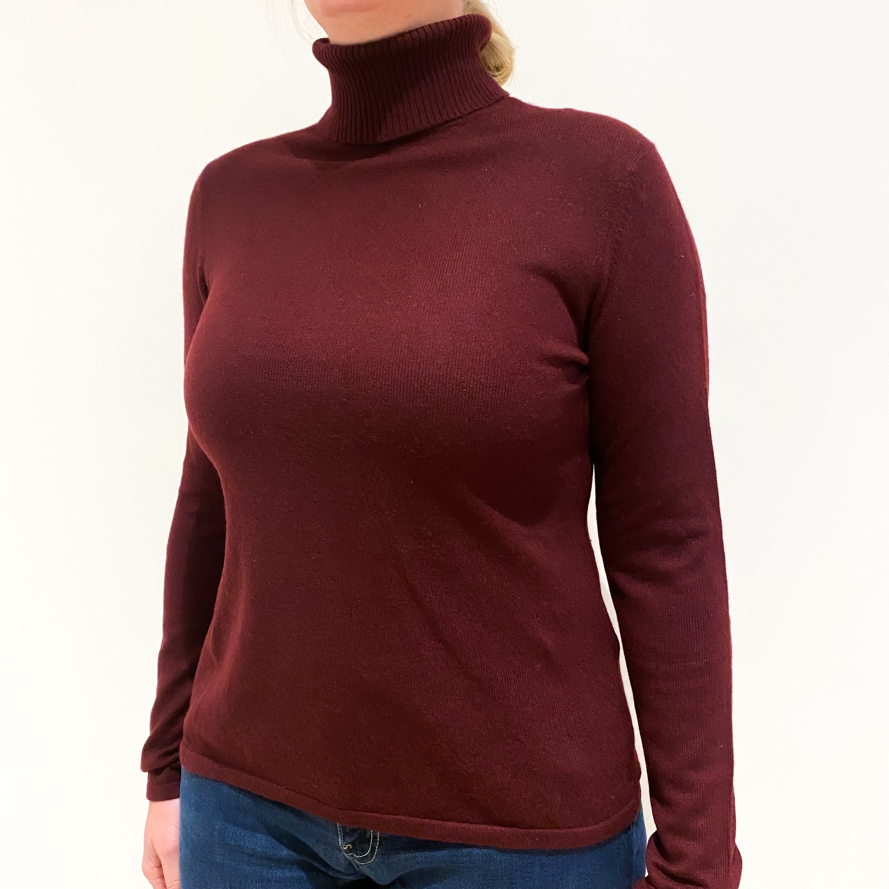 Wine Red Cashmere Polo Neck Jumper Large