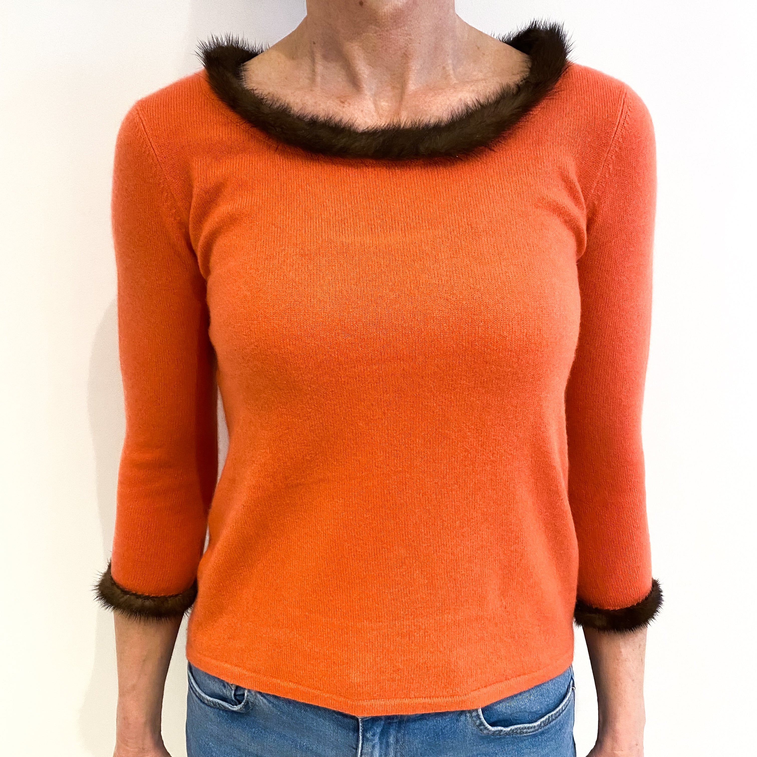 Coral Orange Cashmere Crew Neck Jumper Small