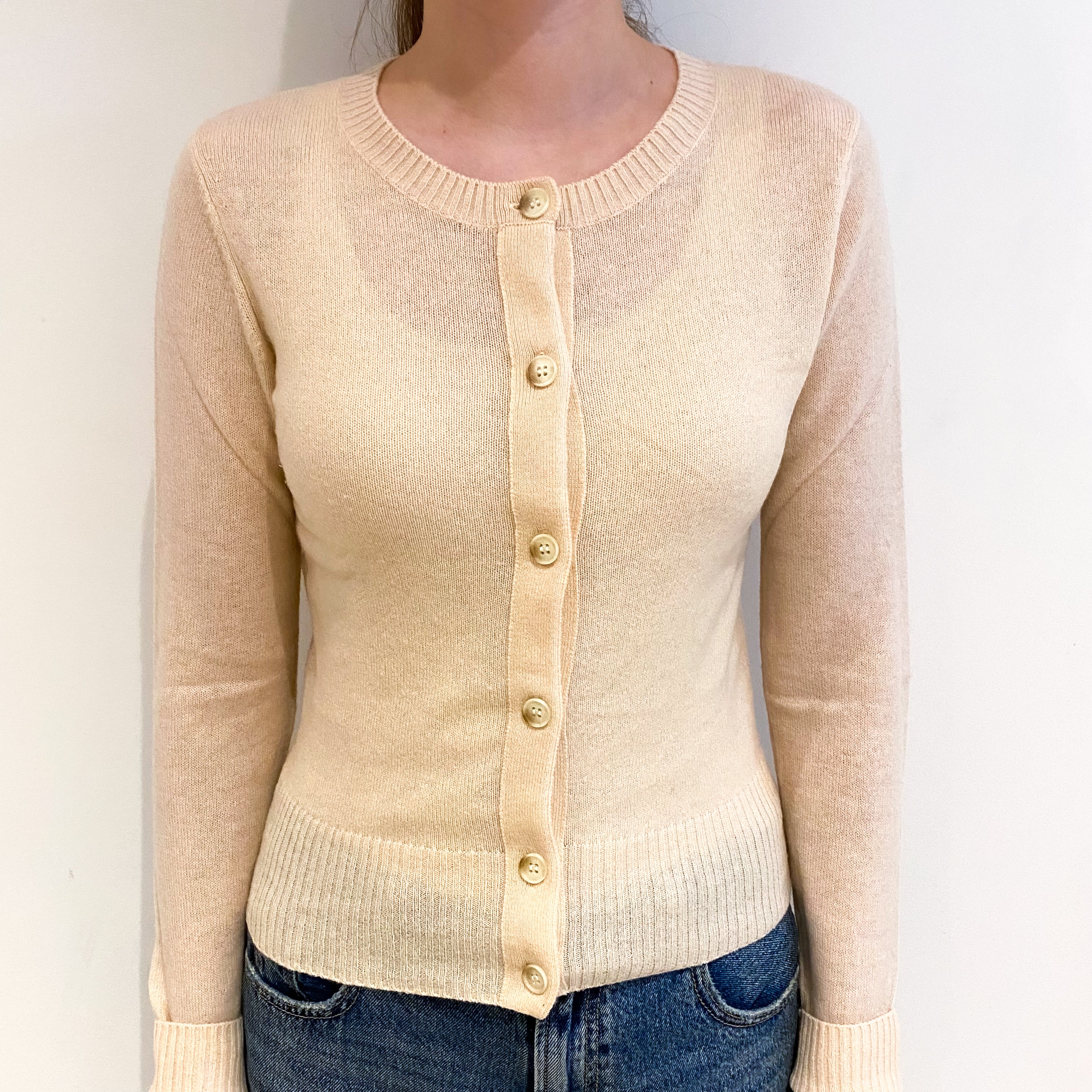 Vince Magnolia Pink Cashmere Crew Neck Cardigan Extra Small