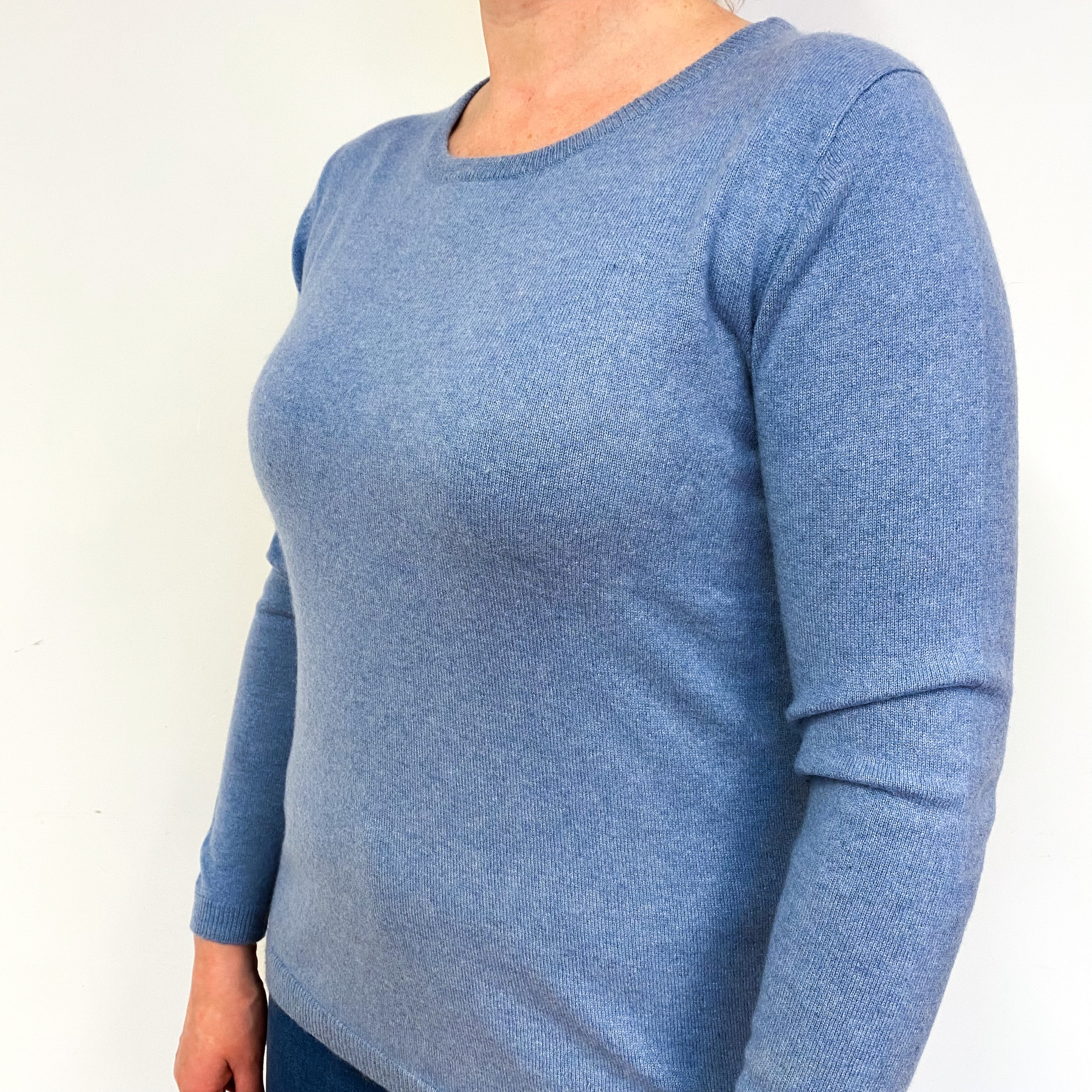 Pale Denim Blue Cashmere Crew Neck Jumper Large