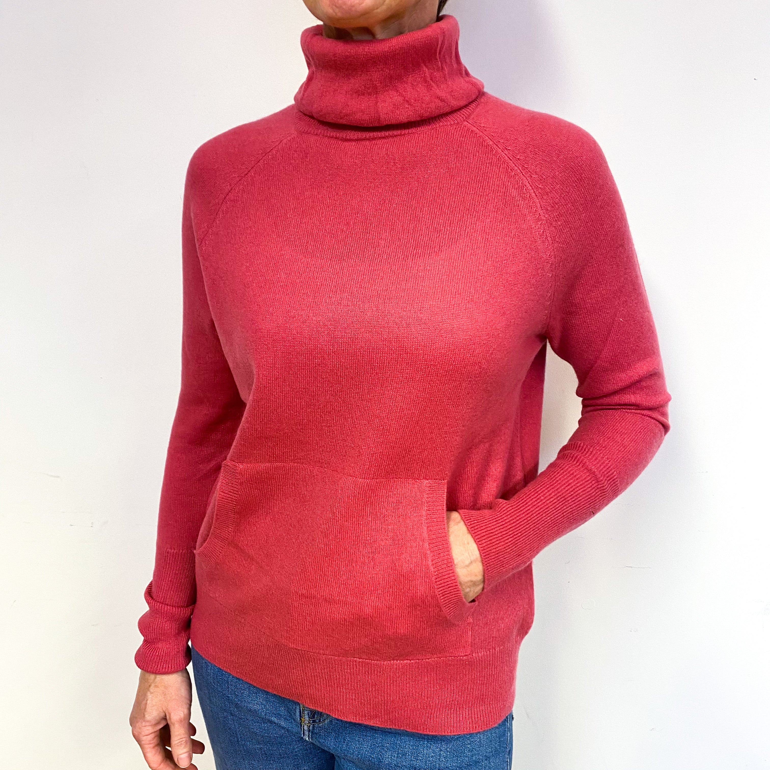 Raspberry Pink Cashmere Polo Neck Jumper Medium