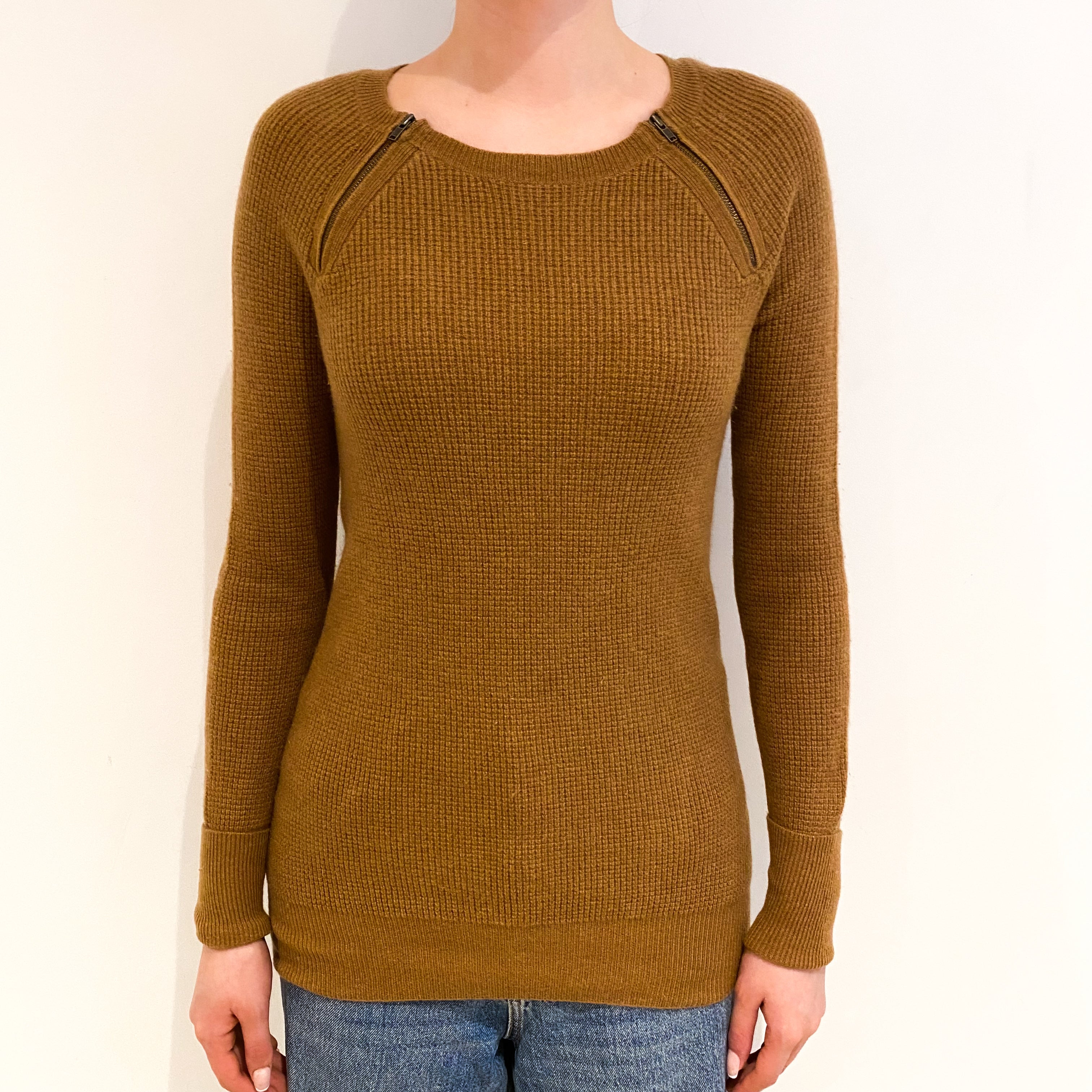 Tan Brown Cashmere Scoop Neck Jumper Extra Small