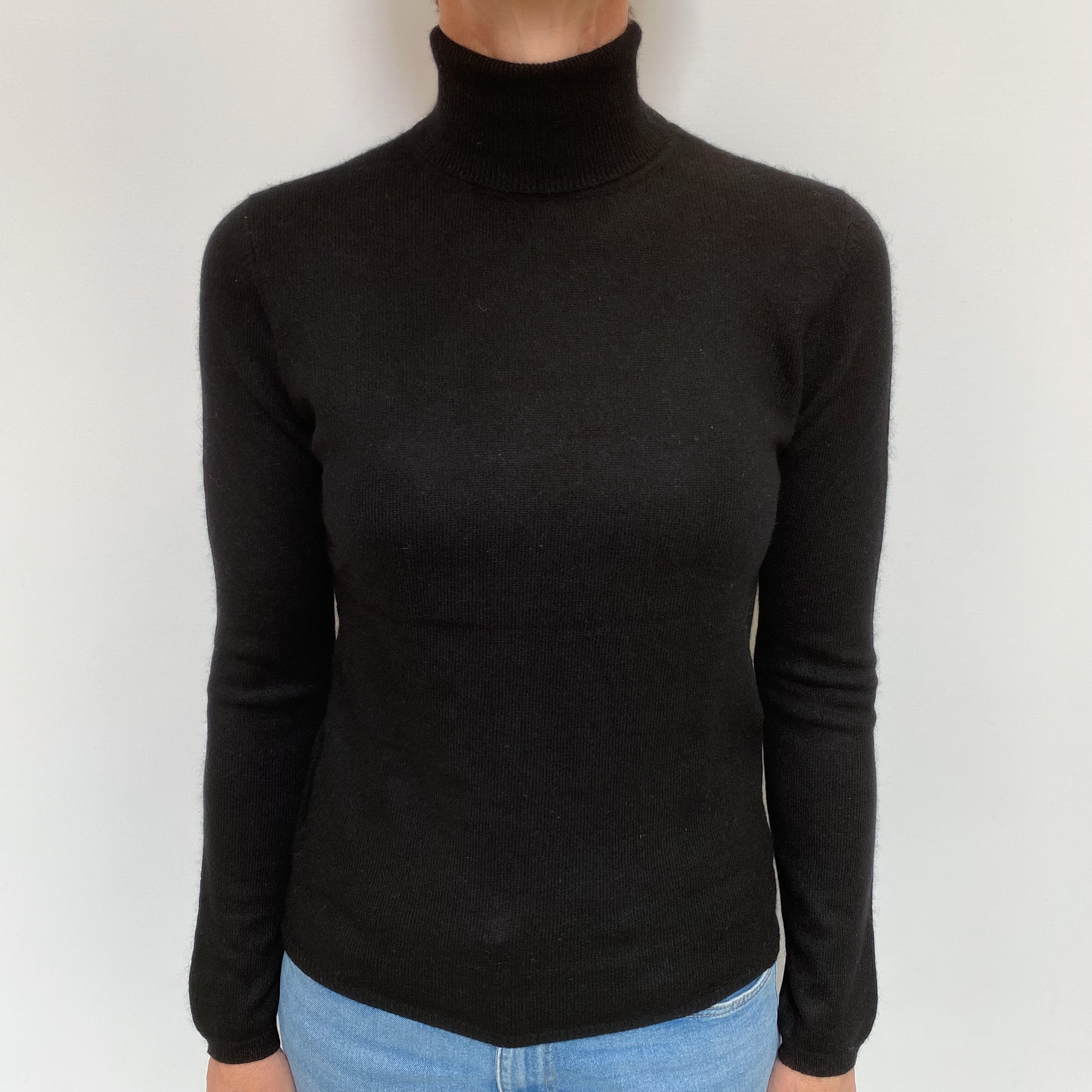 Black Cashmere Polo Neck Jumper Small