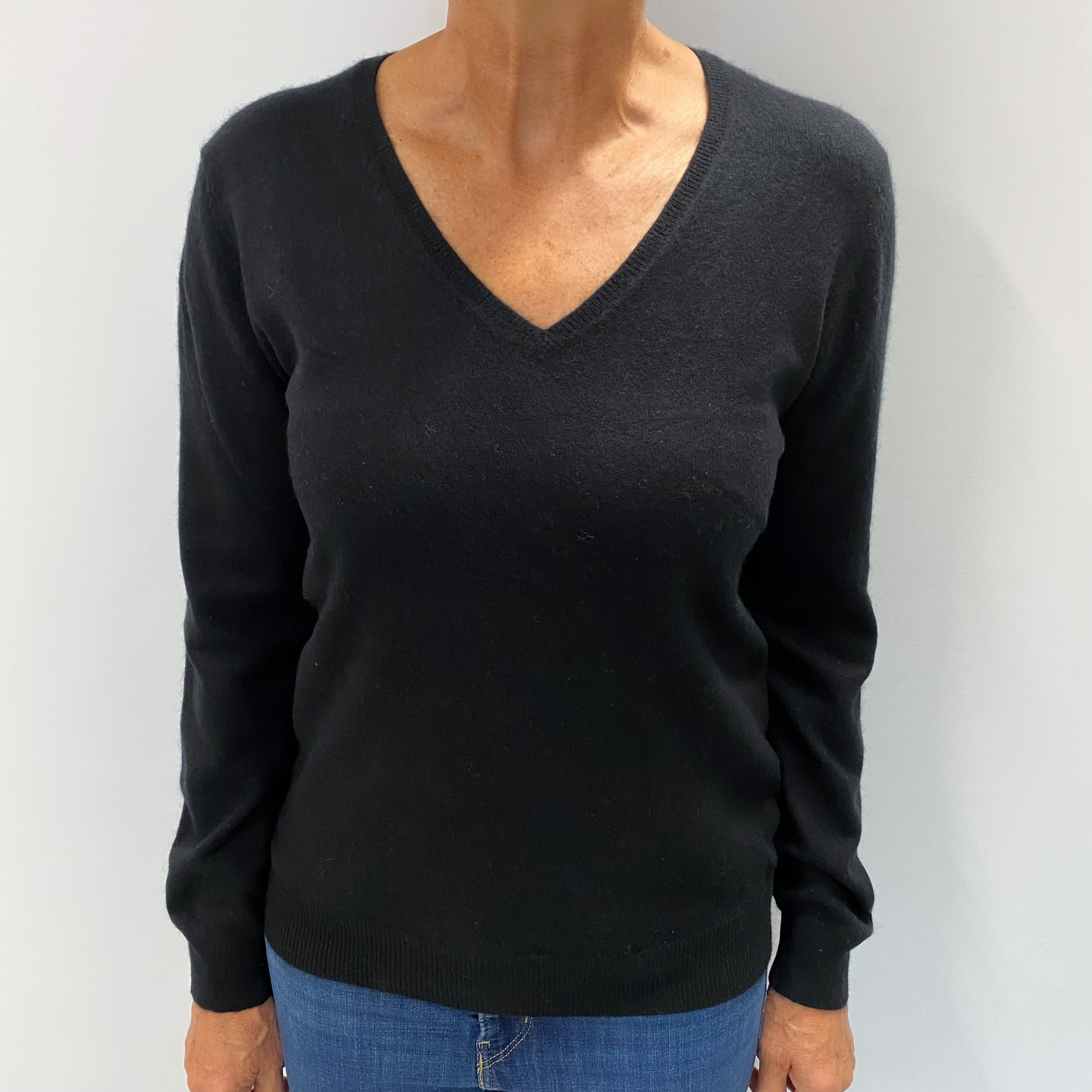 Repeat Black Cashmere V Neck Jumper Medium