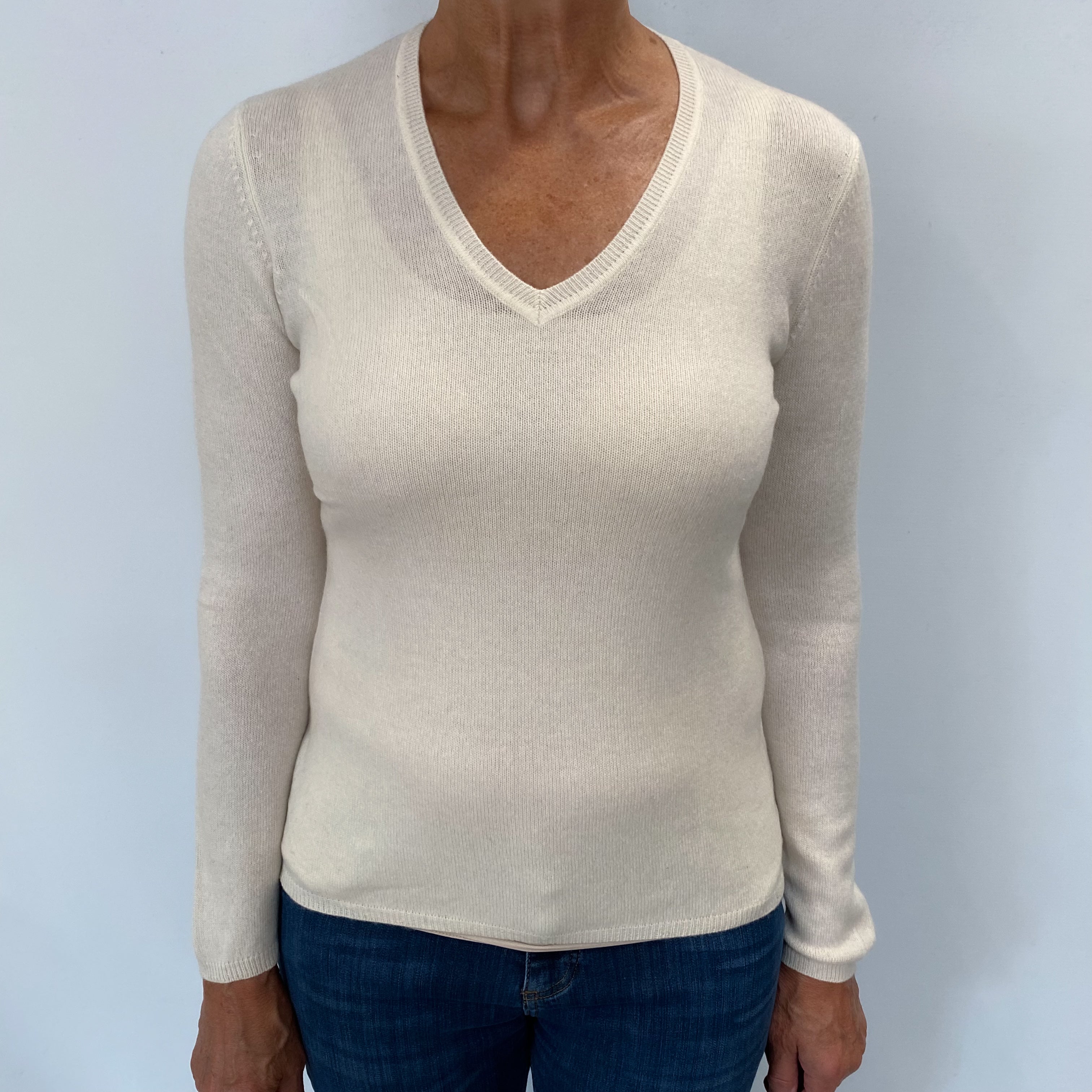 Cream Cashmere V Neck Jumper Medium