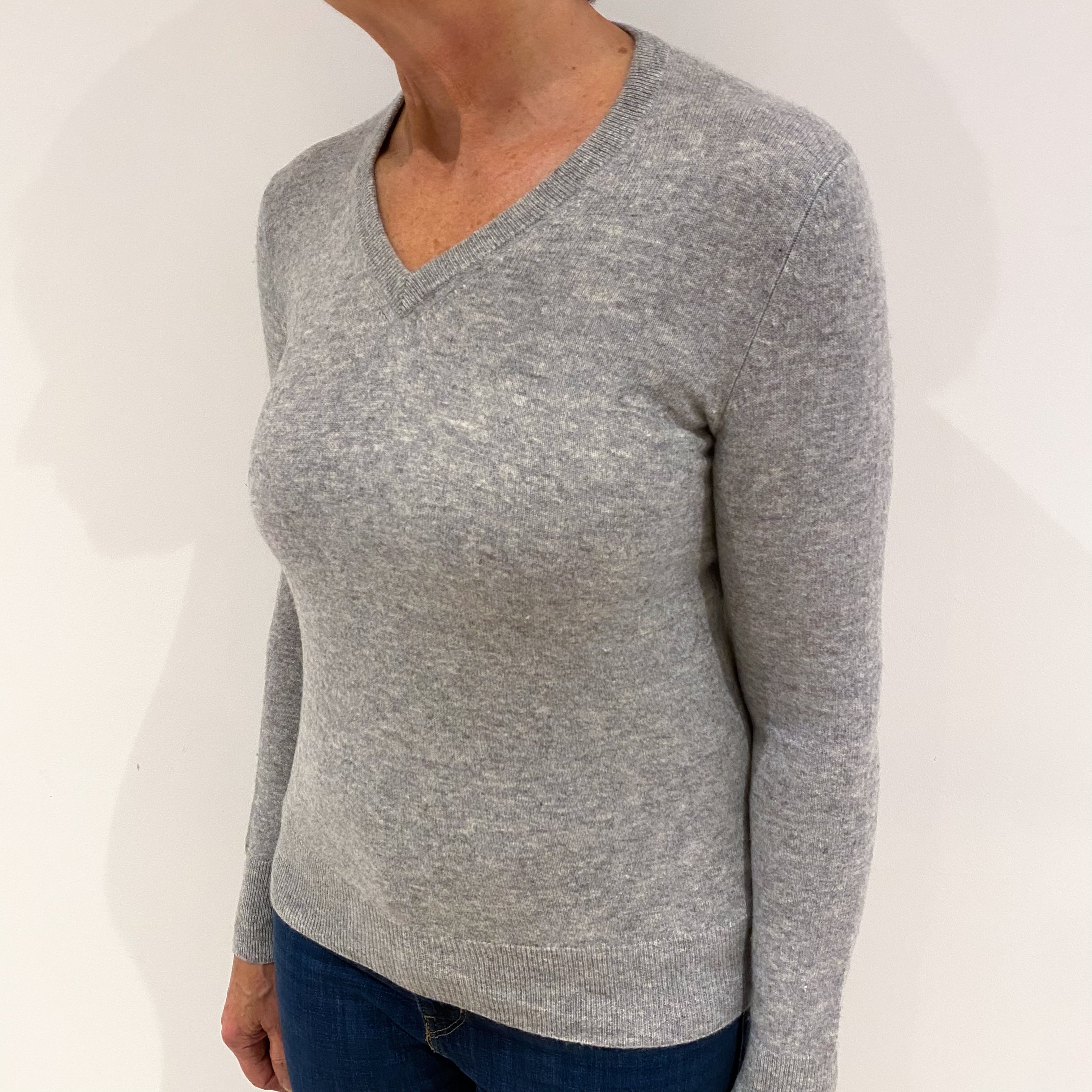 Smoke Grey Cashmere V Neck Jumper Medium