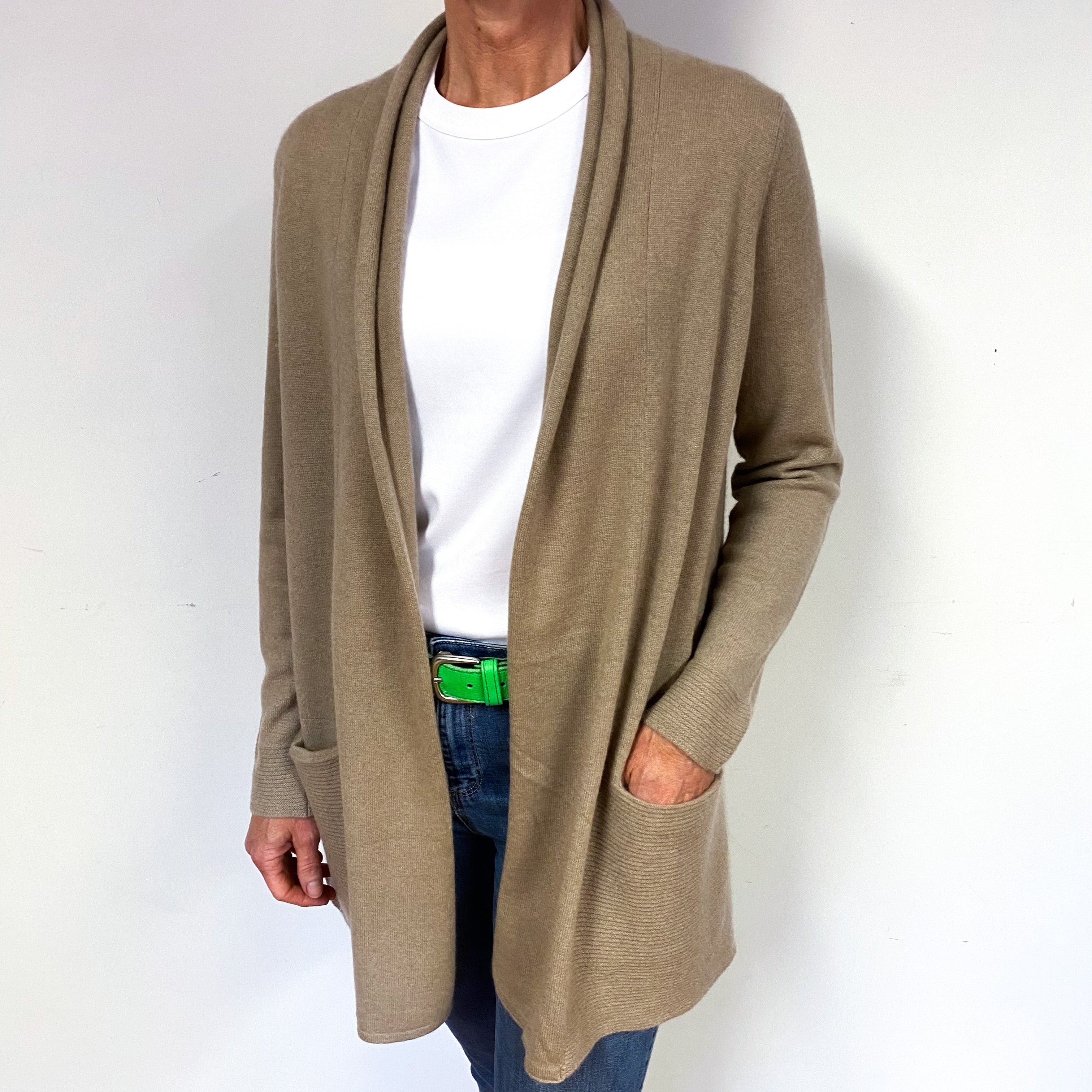 Taupe Brown Cashmere Edge to Edge Cardigan Medium