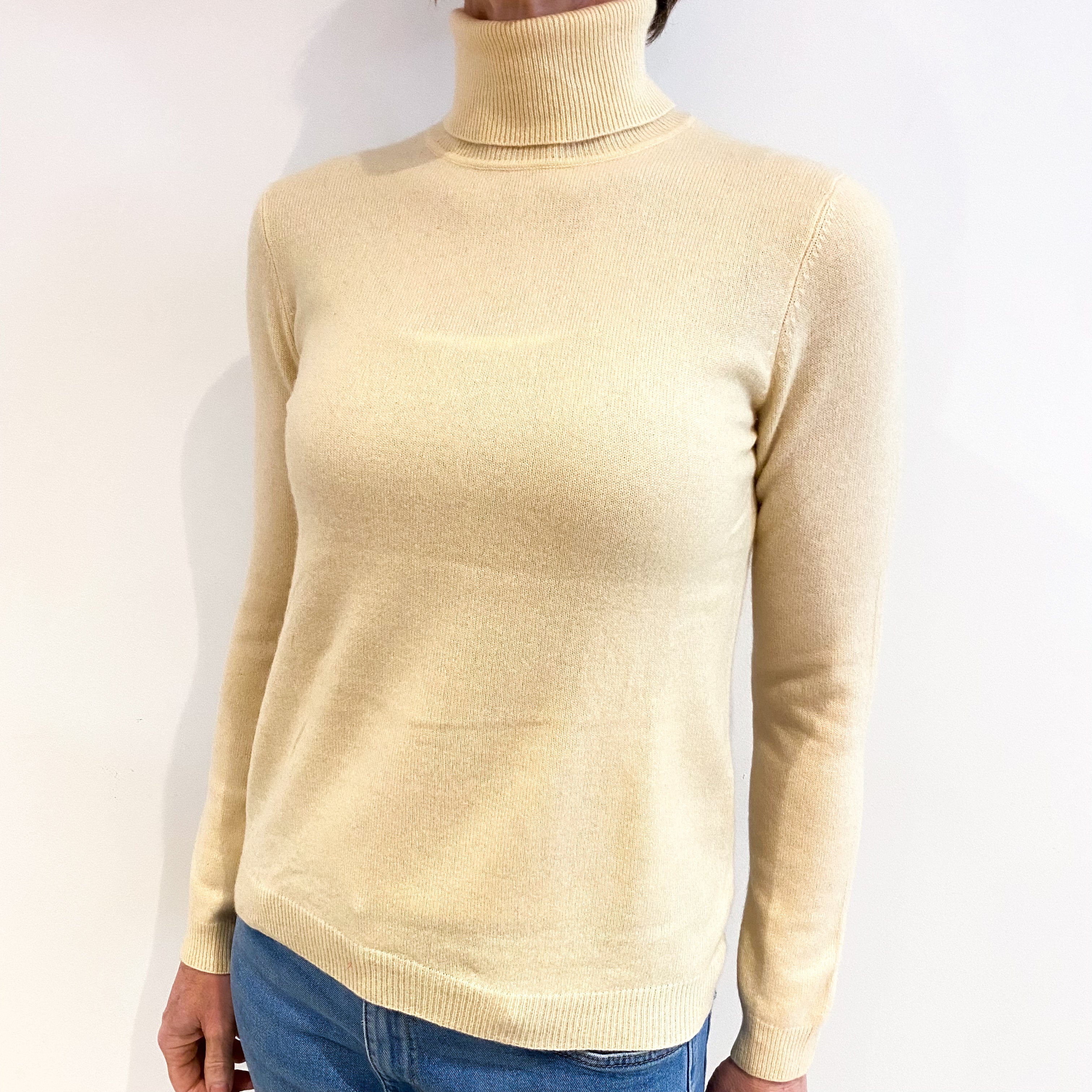 Buttermilk Cream Cashmere Polo Neck Jumper Small