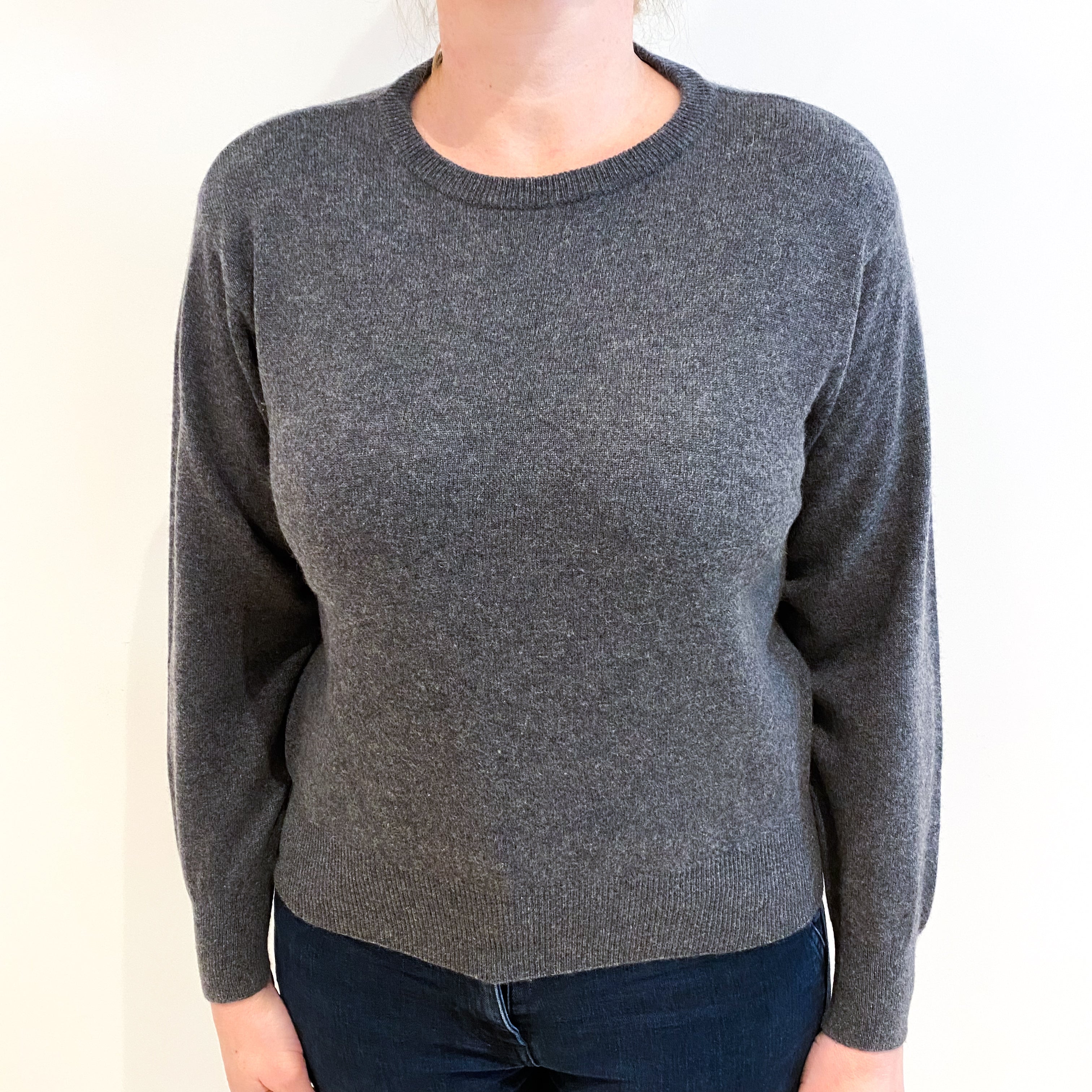 Slate Grey Cashmere Crew Neck Jumper Large